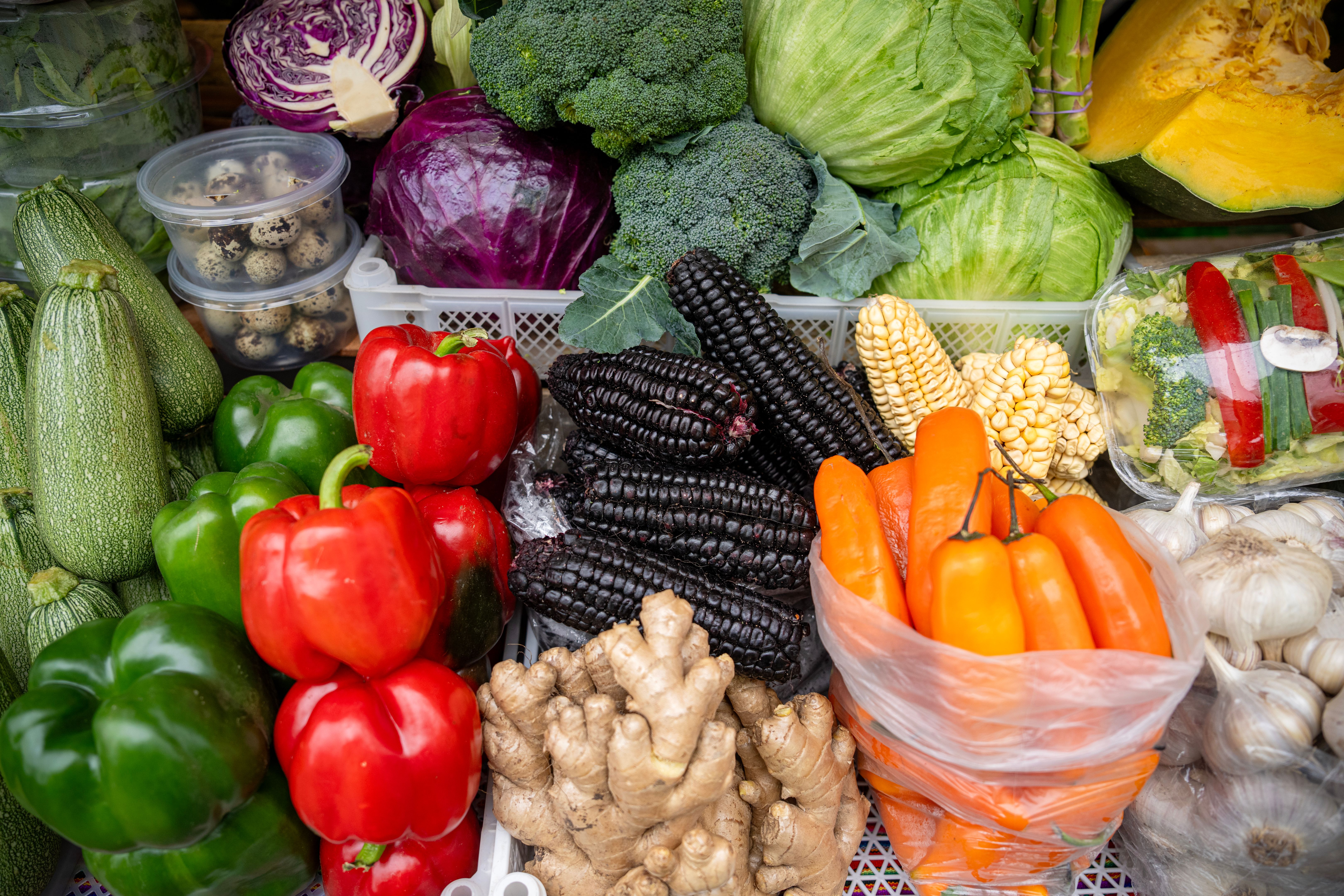 Typical fruit and produce stall in Mercado #1 in Surquillo, Lima, Peru