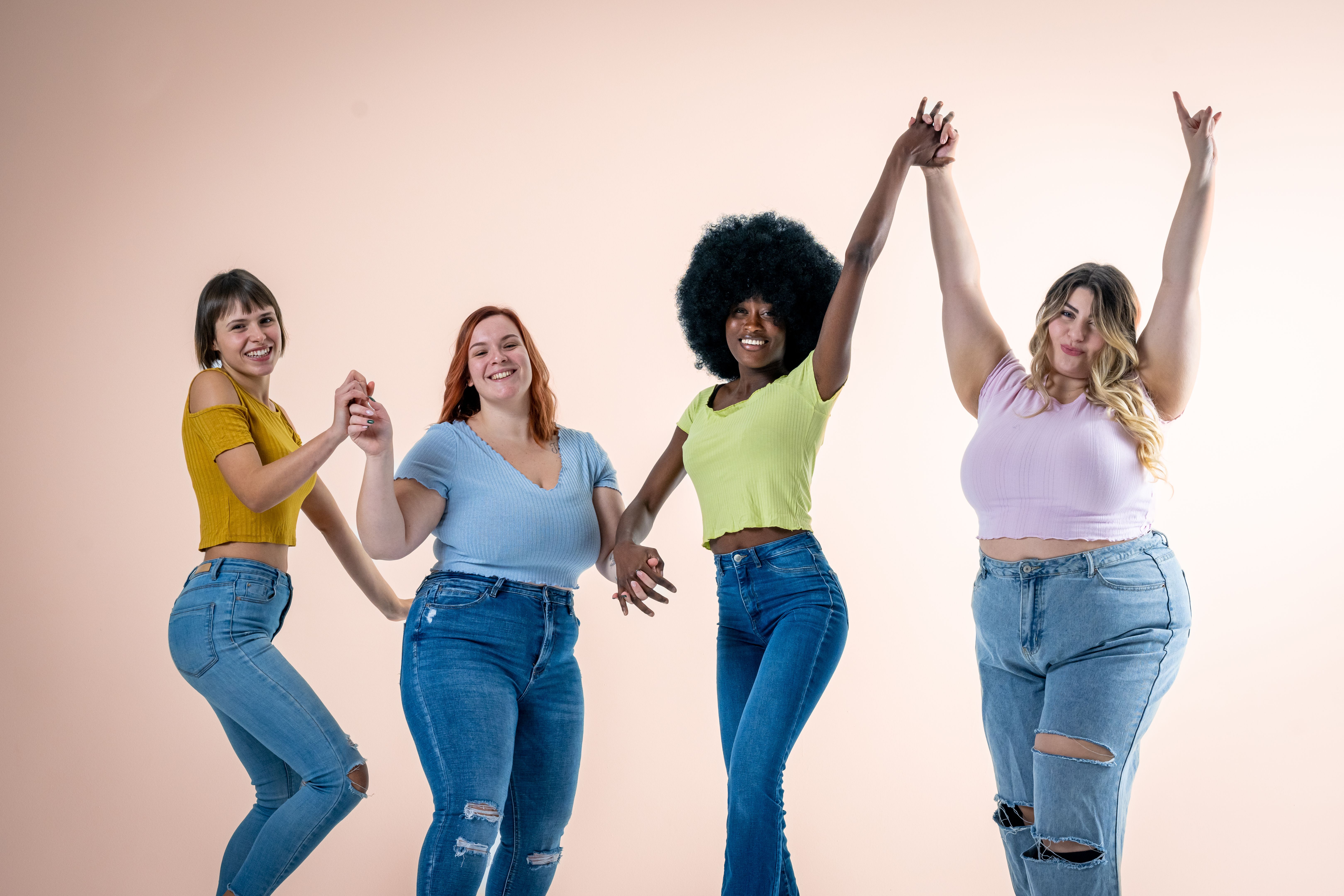 Body Positive and Acceptance, multiracial group of women with different body and ethnicity posing together to show the woman power and strength, curvy, plus size and skinny kind of female body concept Body Positive and Acceptance, multiracial group of women with different body and ethnicity posing together to show the woman power and strength, curvy, plus size and skinny kind of female body concept