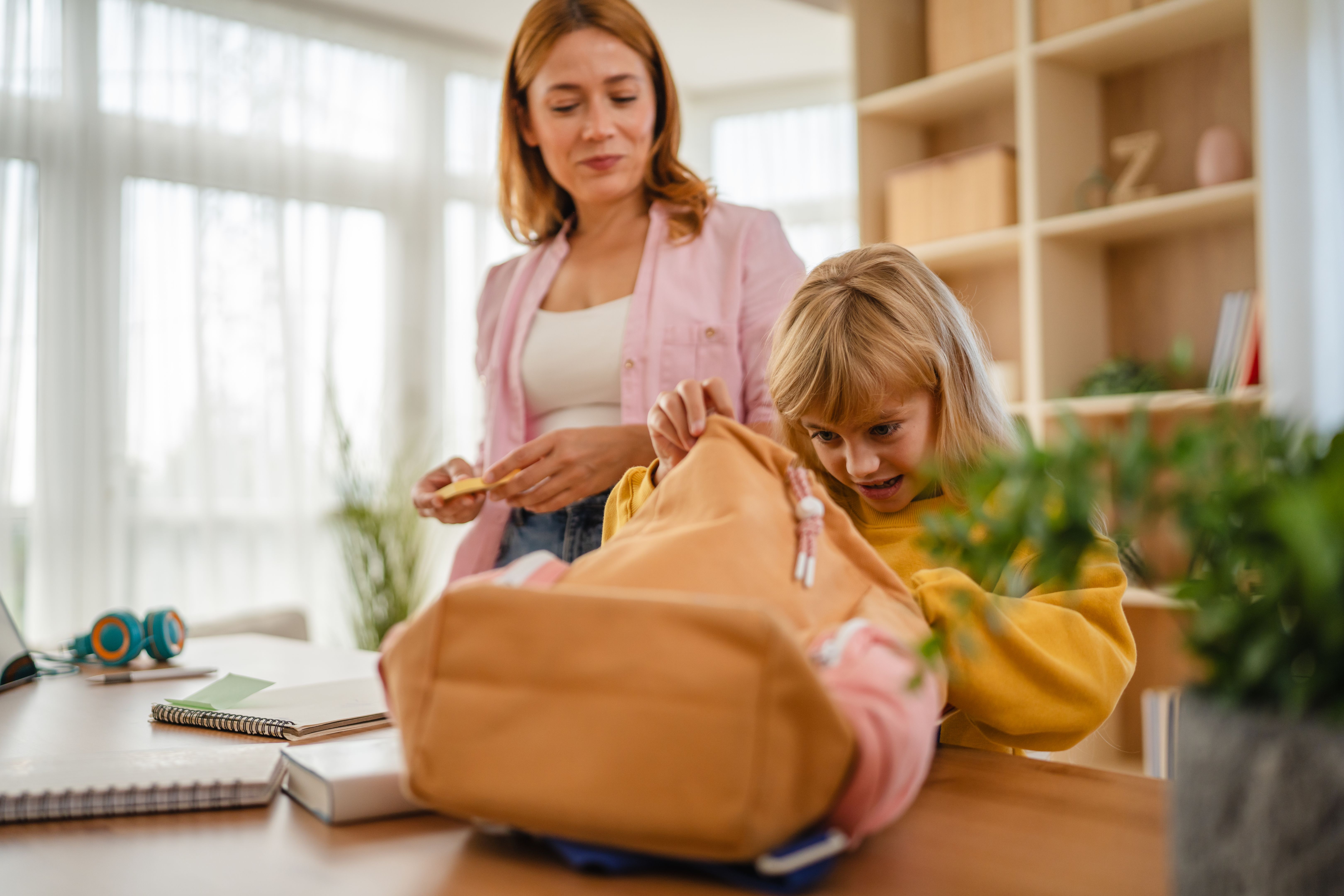 family preparing for school