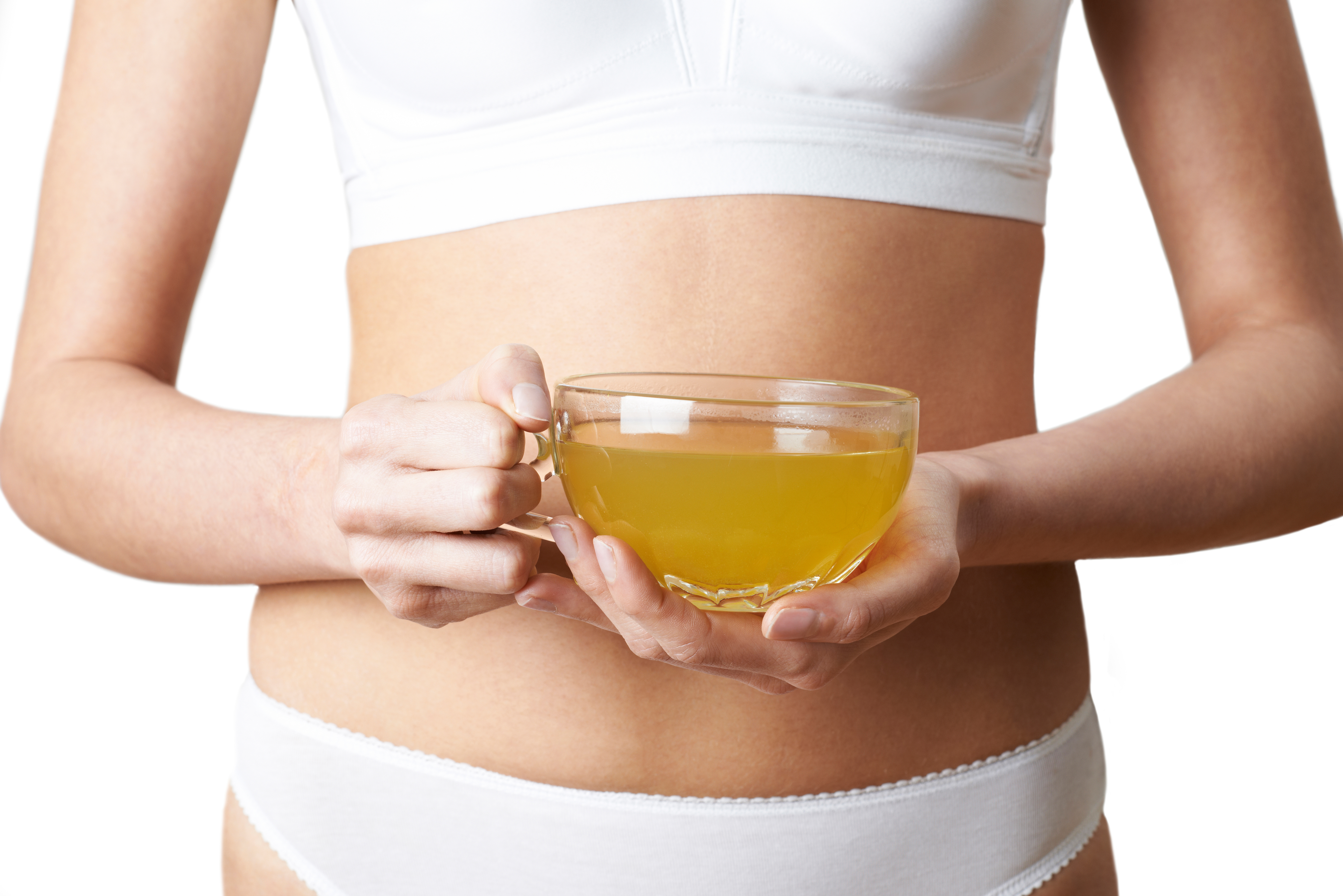 Close Up Of Woman Wearing Underwear Drinking Green Tea Close Up Of Woman Wearing Underwear Drinking Green Tea