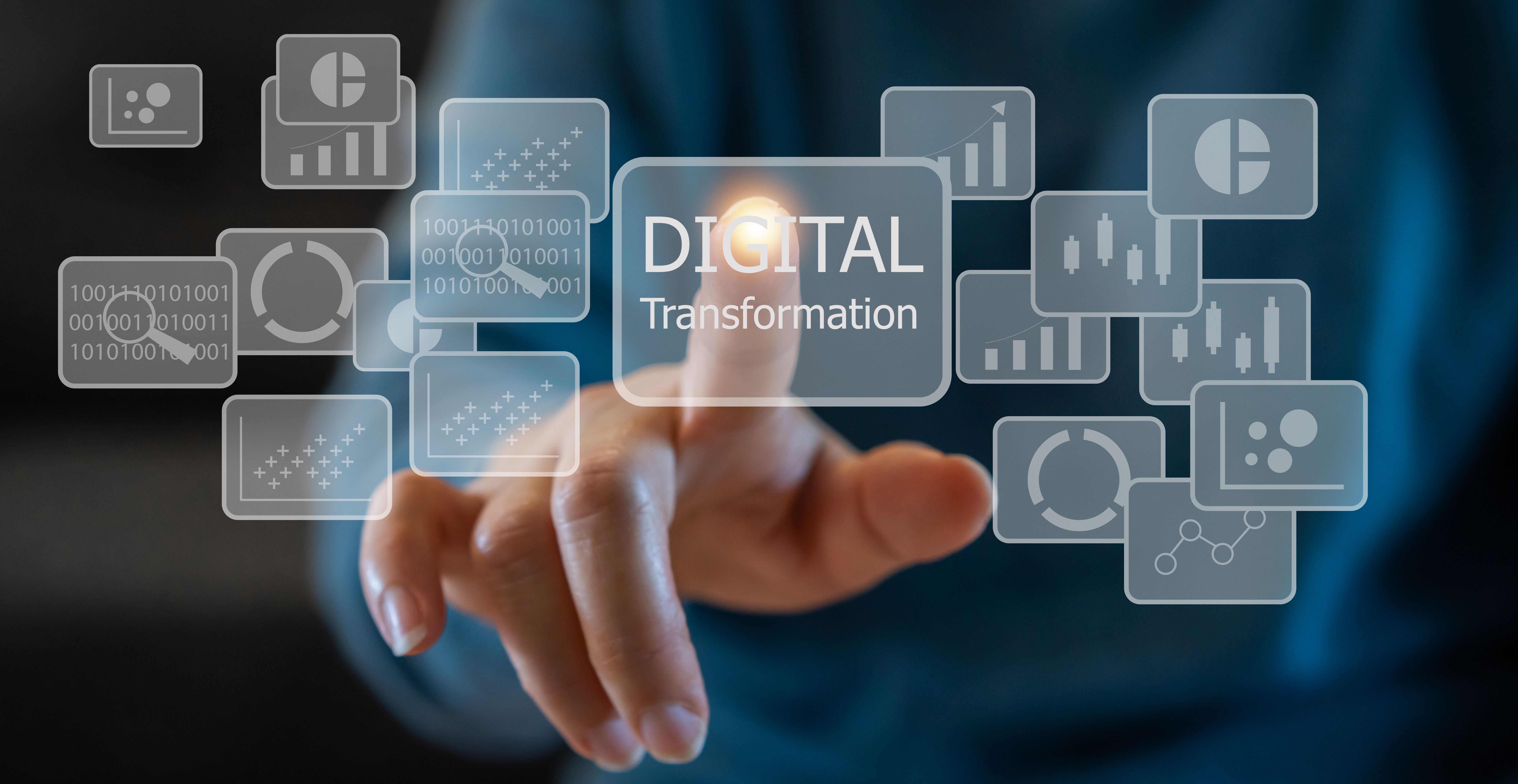 Digital transformation technology strategy, digitization and digitalization of business processes and data, optimize and automate operations, customer service management, internet and cloud computing