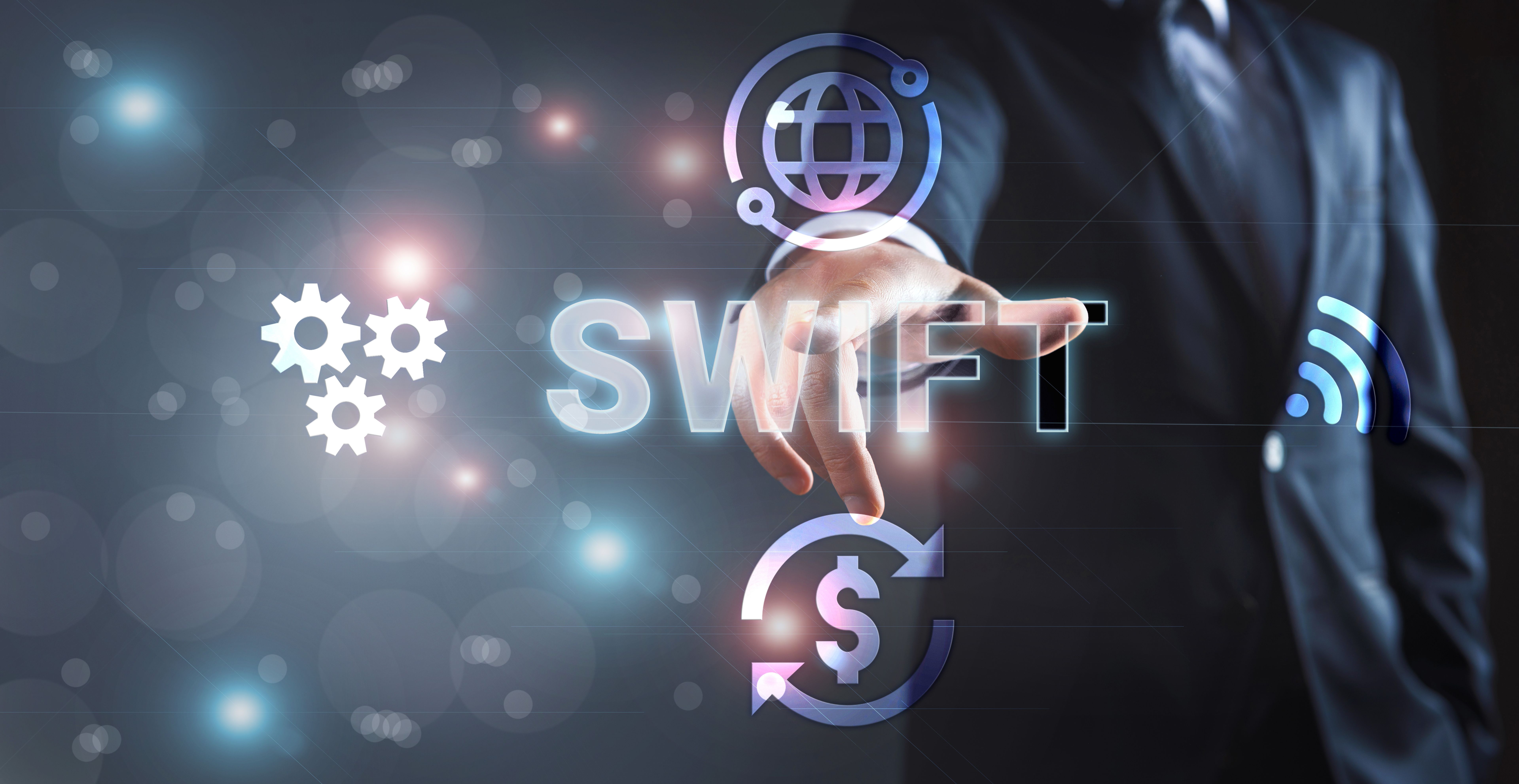 SWIFT  Society for Worldwide Interbank Financial Telecommunications.  Global online banking concept
