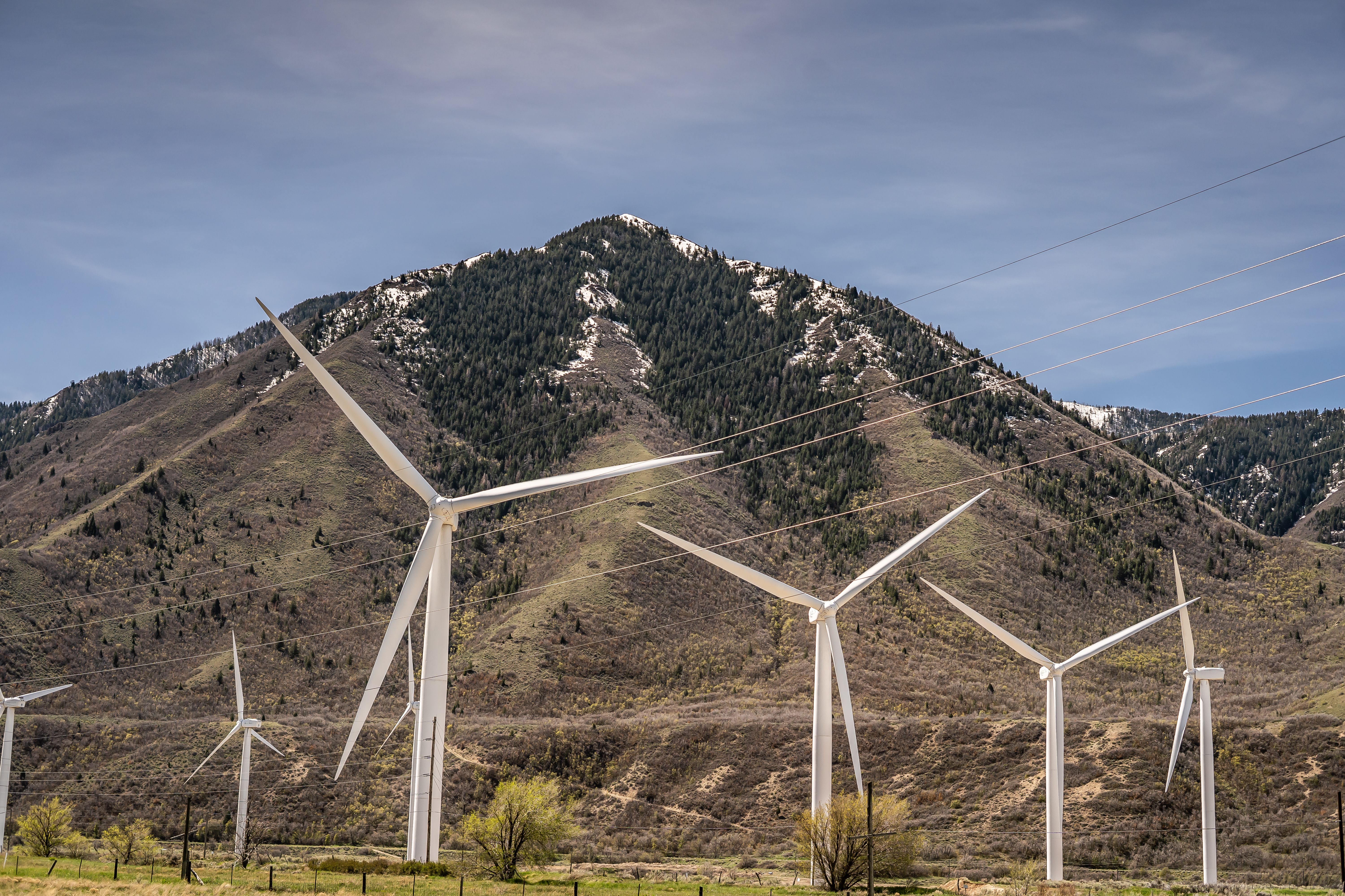 Giant Spinning Wind Turbines Utah Mountains