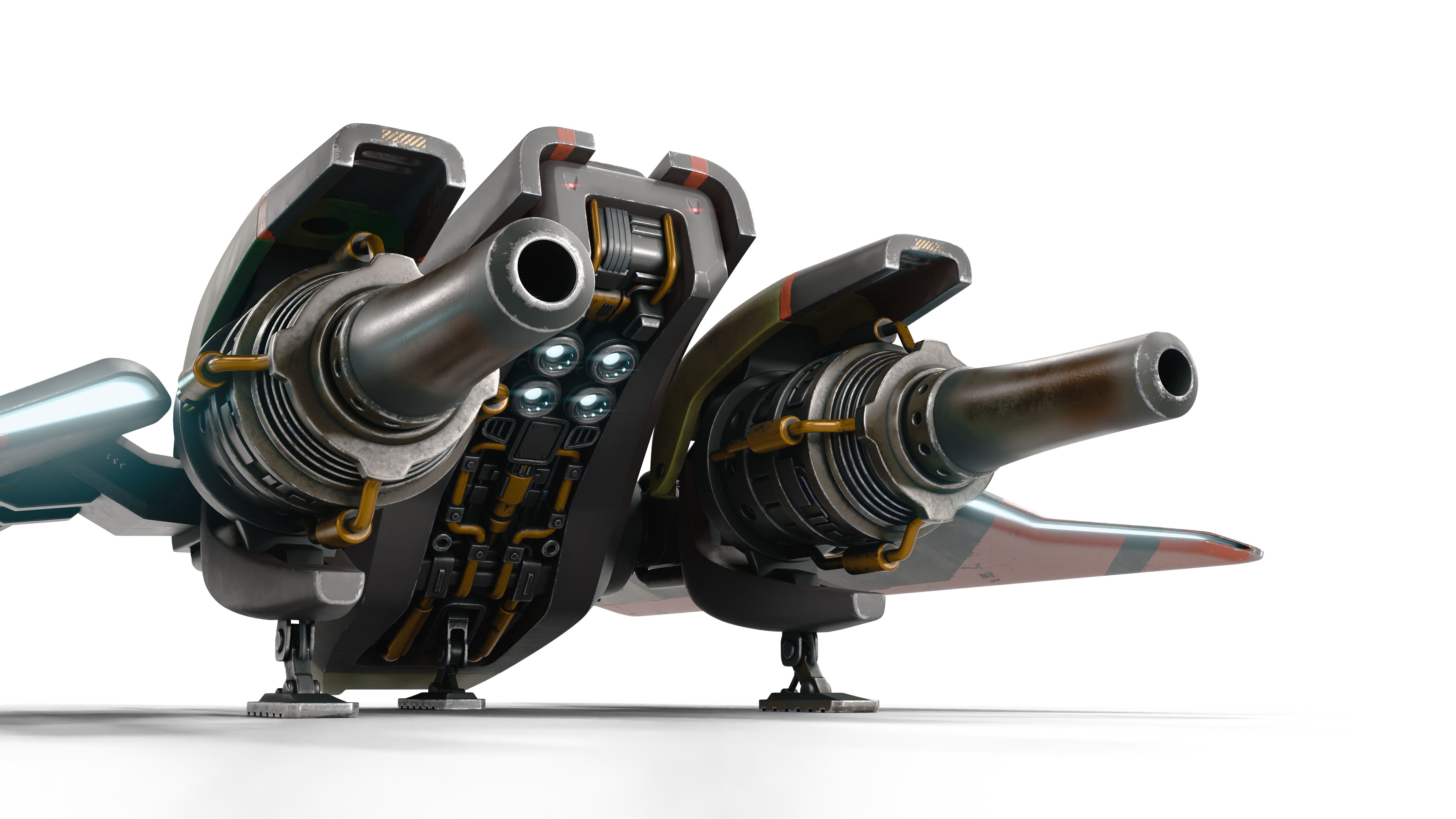 3d render assault fighter, gunship, scratched gray metal, turbines.