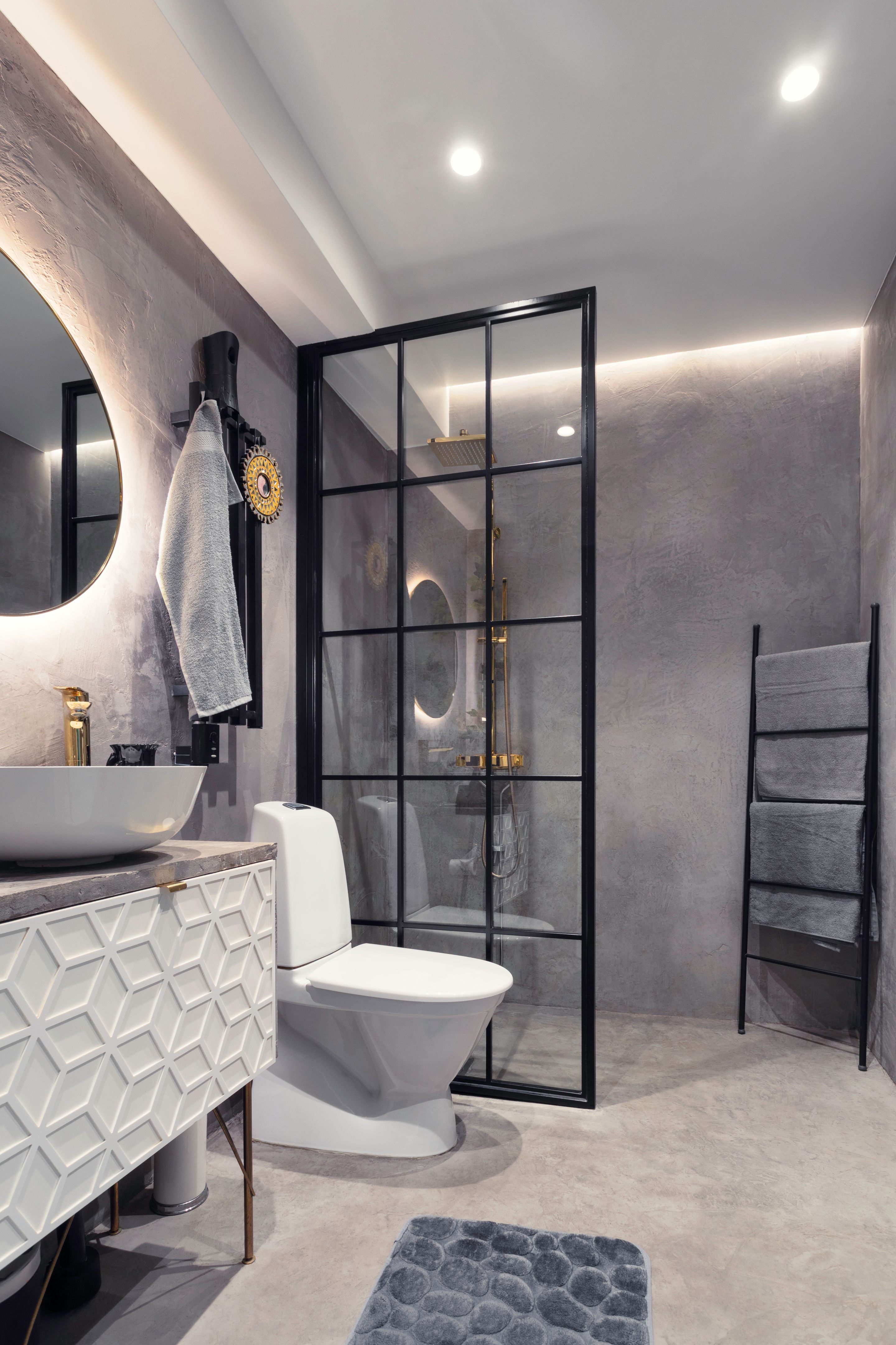 Modern elegant bathroom interior with shower
