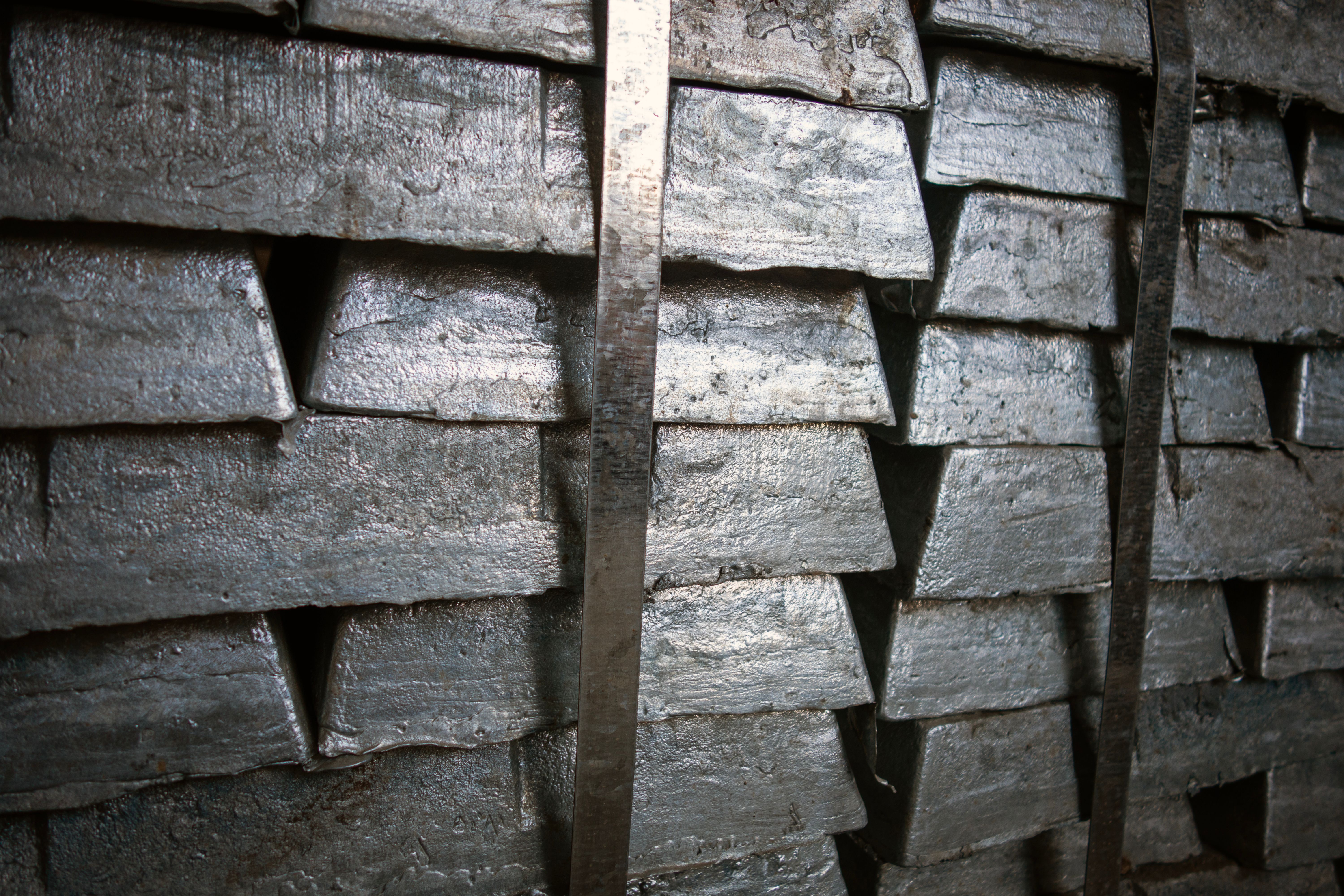 A pile of zinc mineral ingots.