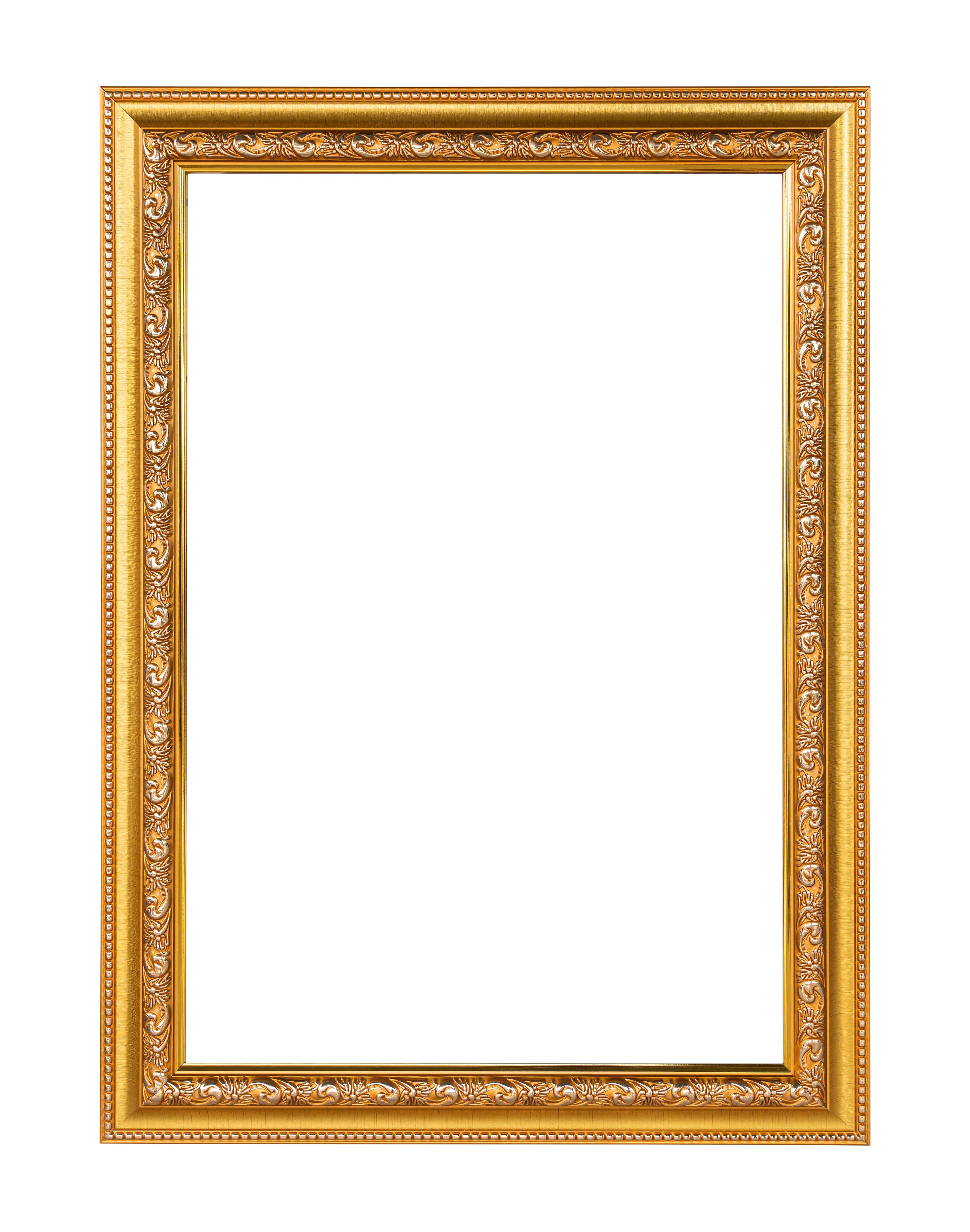 Golden frame vintage style for photo or painting isolated on white background, clipping path