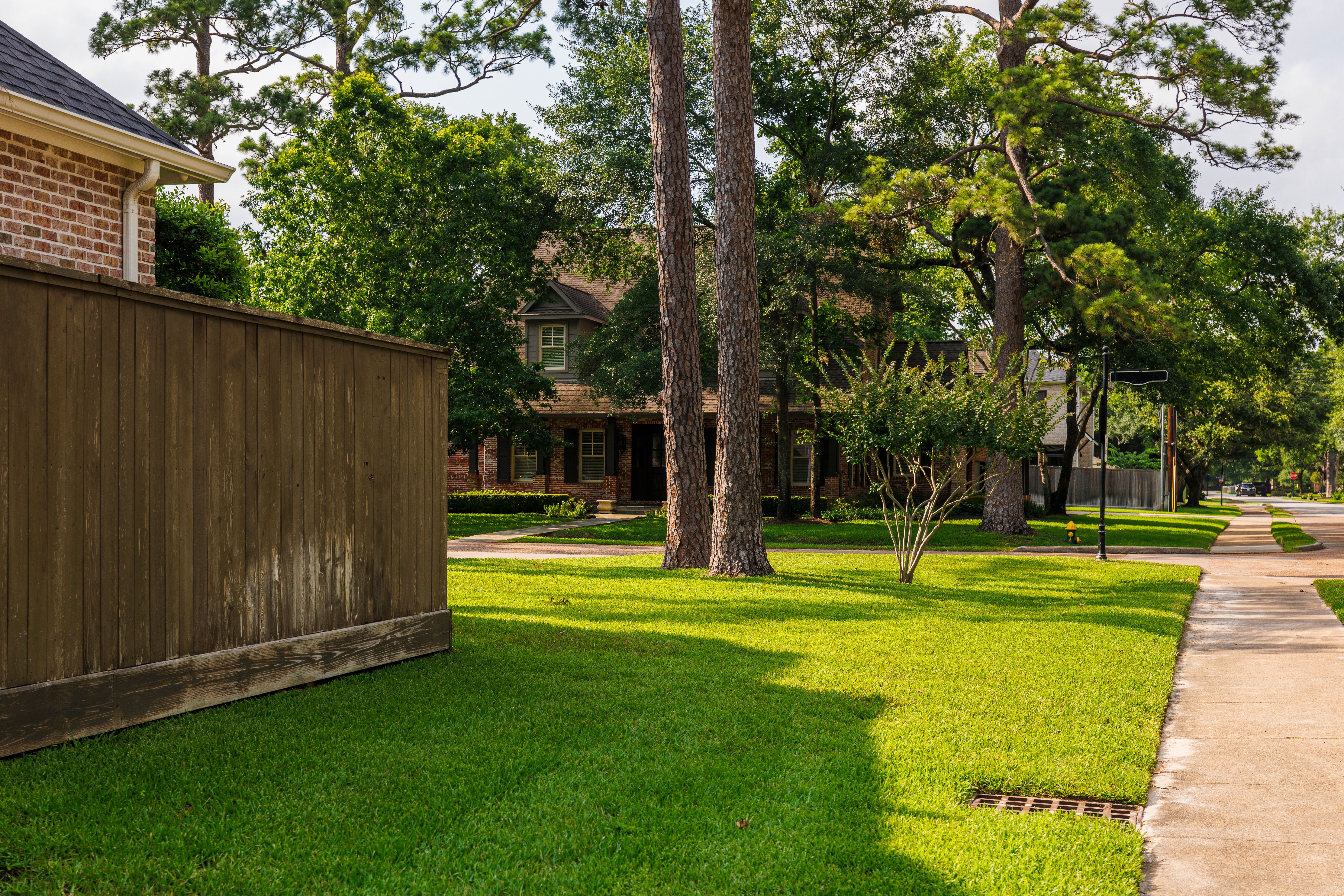 Green lawns with single-family homes define affluent East Houston neighborhood in Texas