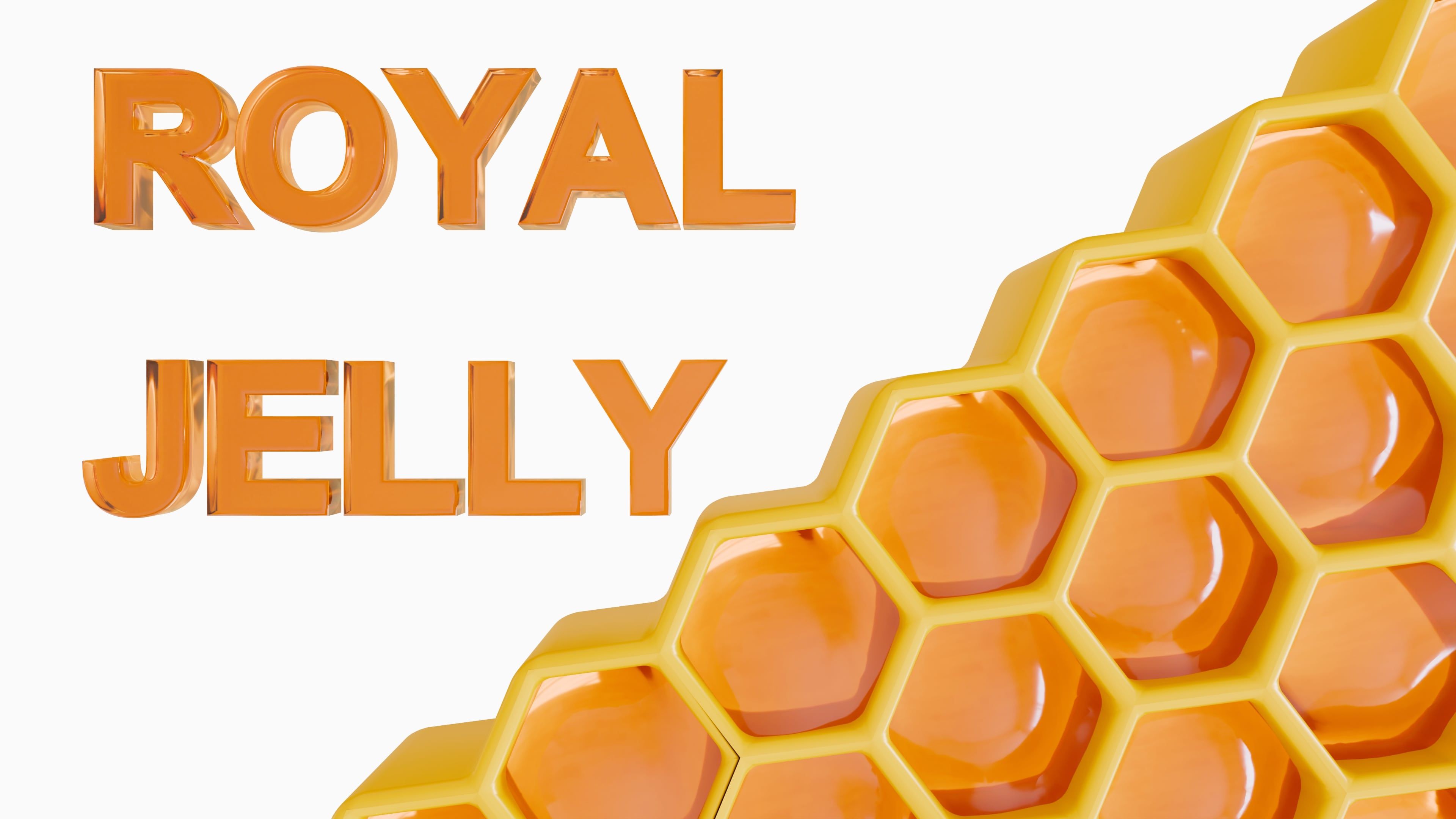 Honeycomb structure in a bright yellow and the words "ROYAL JELLY"