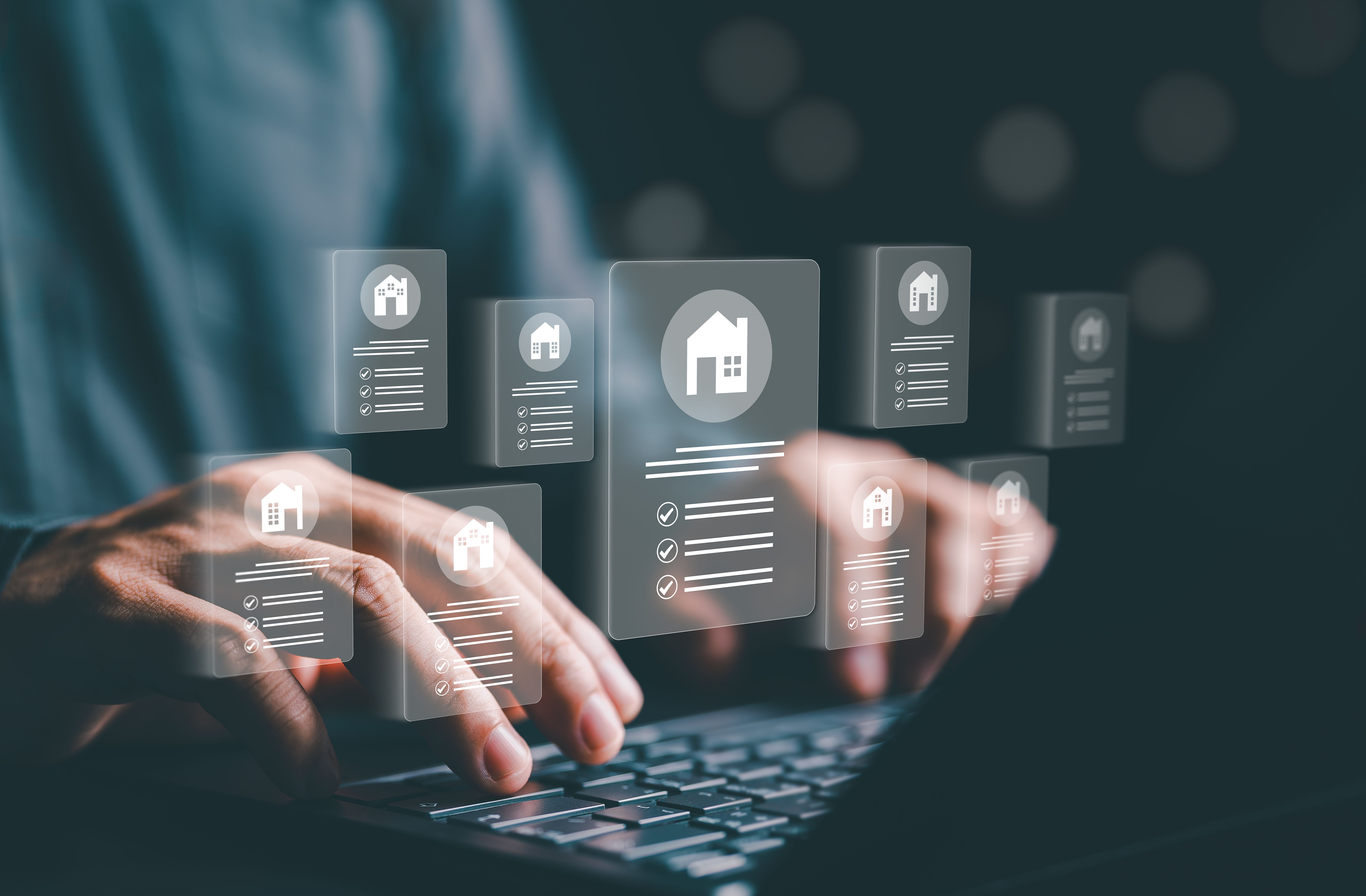 Real estate, property investment, asset management concept. People use computer to buy and sell houses through online websites. Choose the best property with your request and appropriate housing.