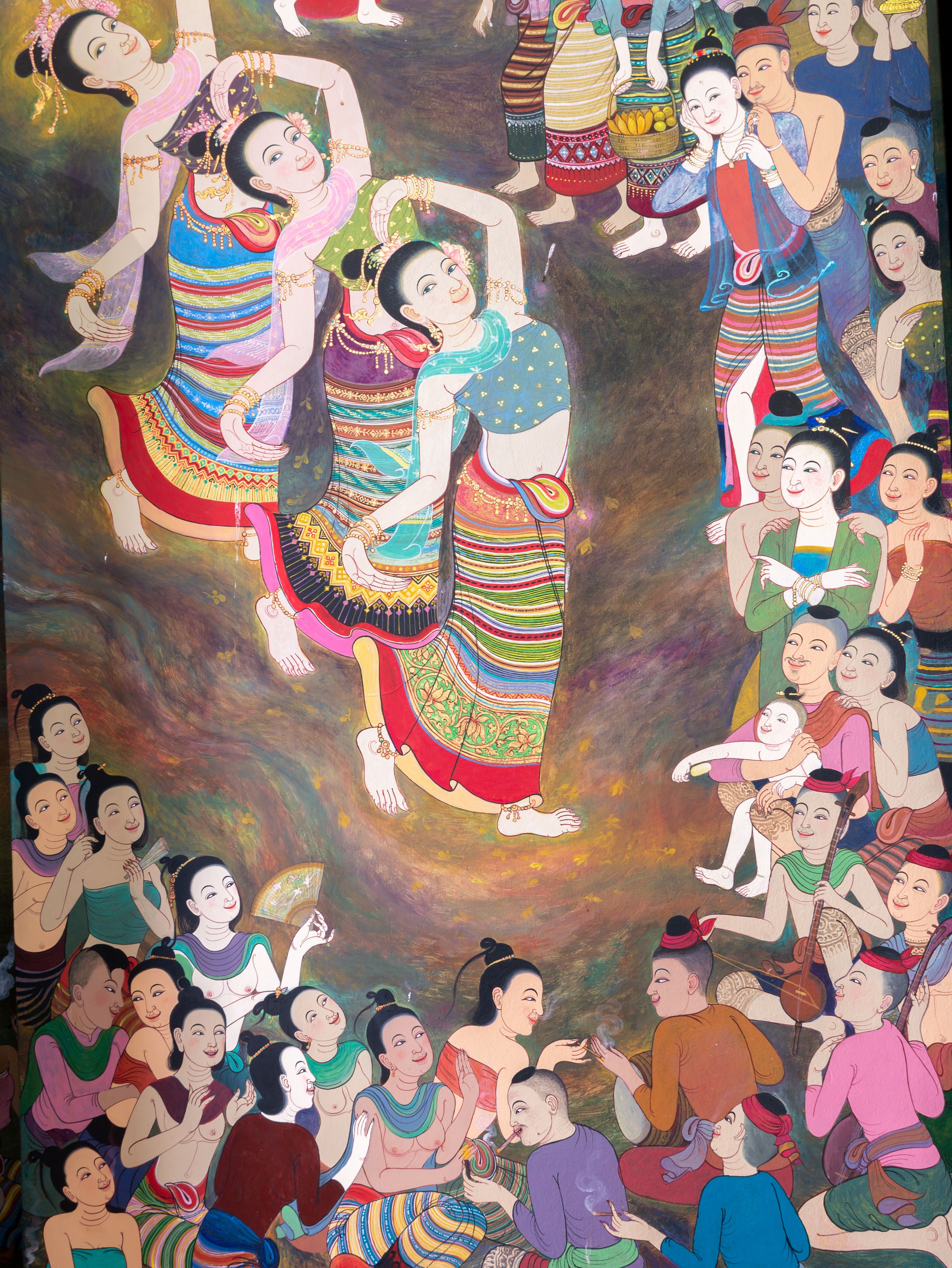 Mural of Local Ancient Women Dancing in a Village in The OLd Days