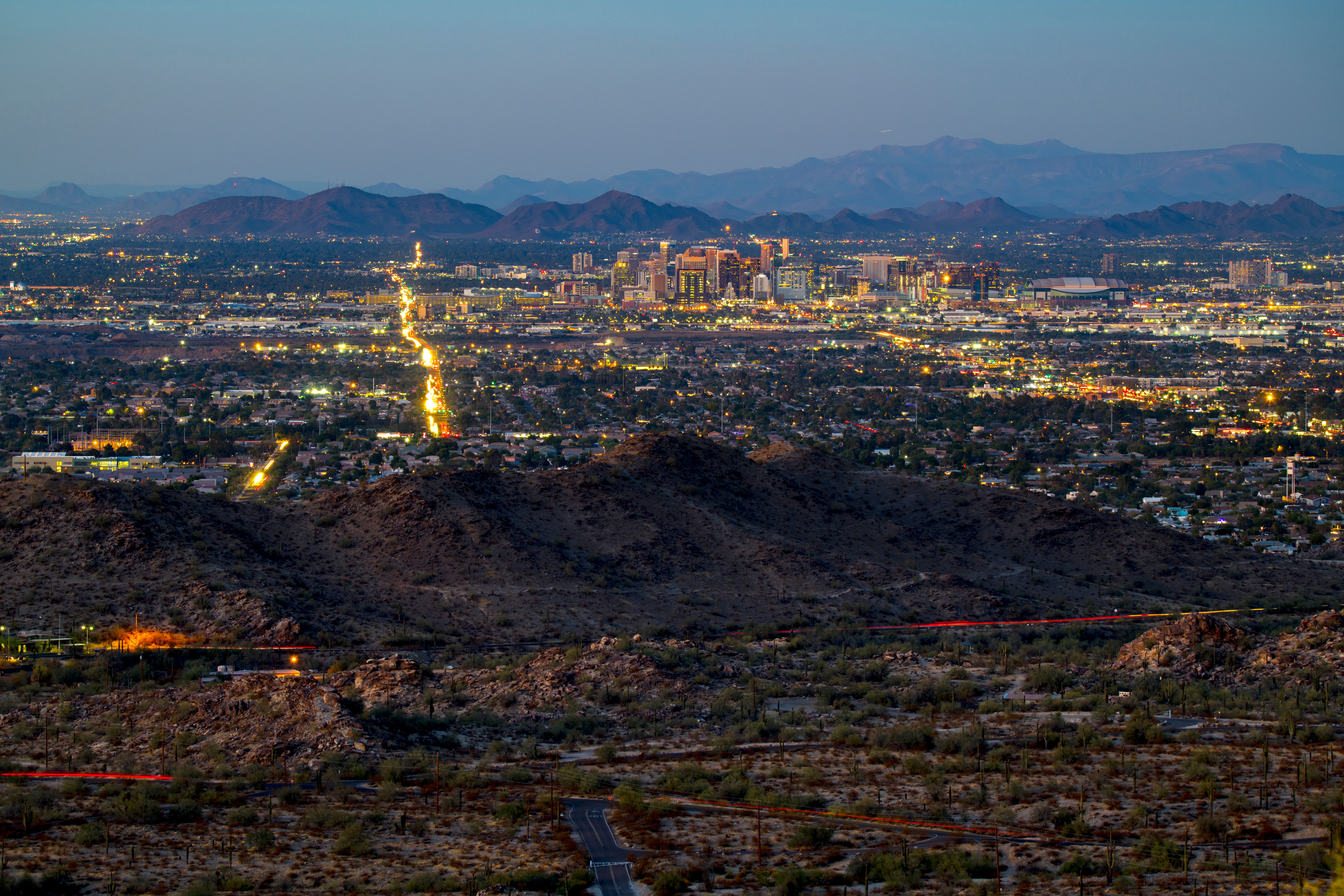 Phoenix, AZ skyline in the evening hour