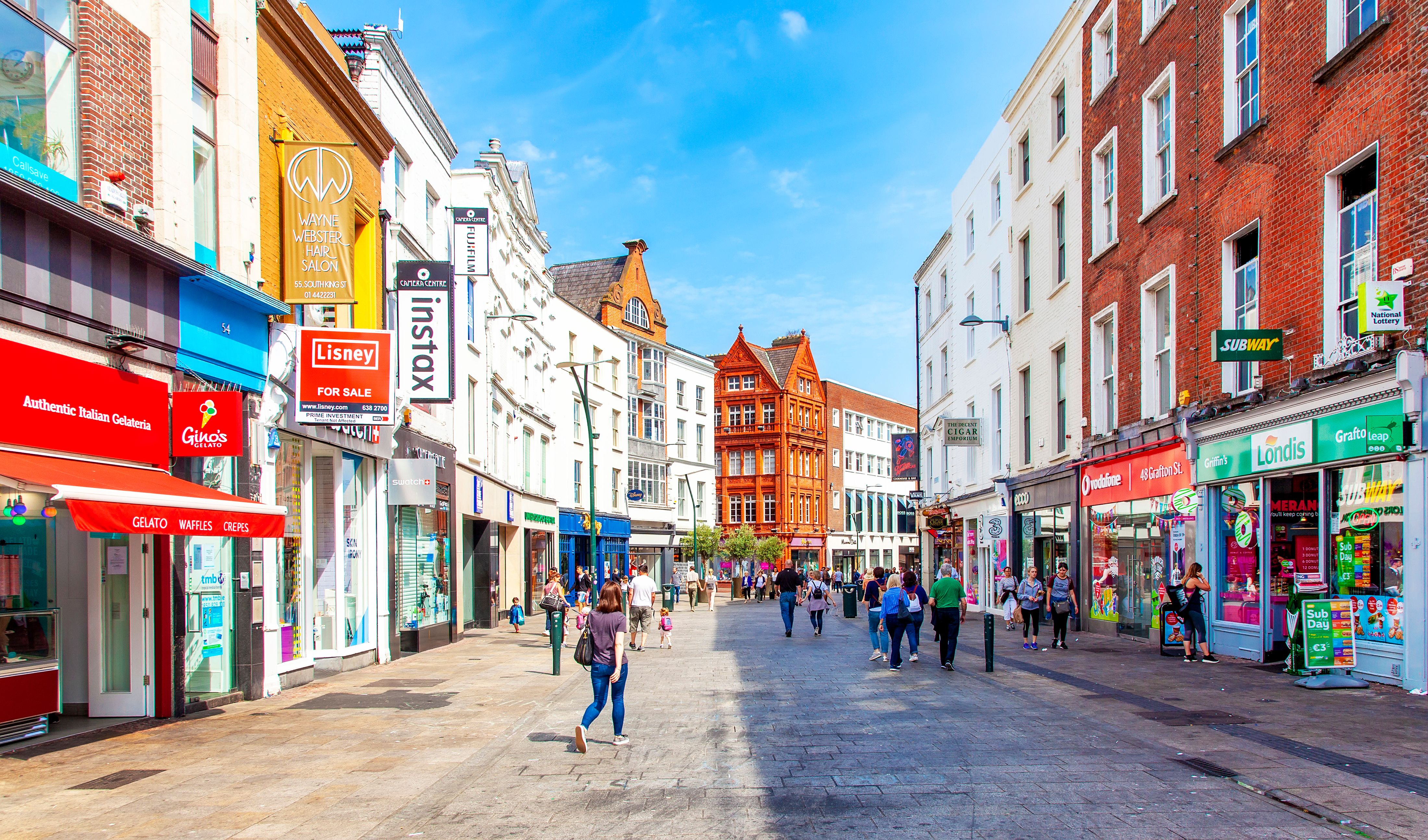 Popular touristic Grafton street in Dublin old town, Ireland