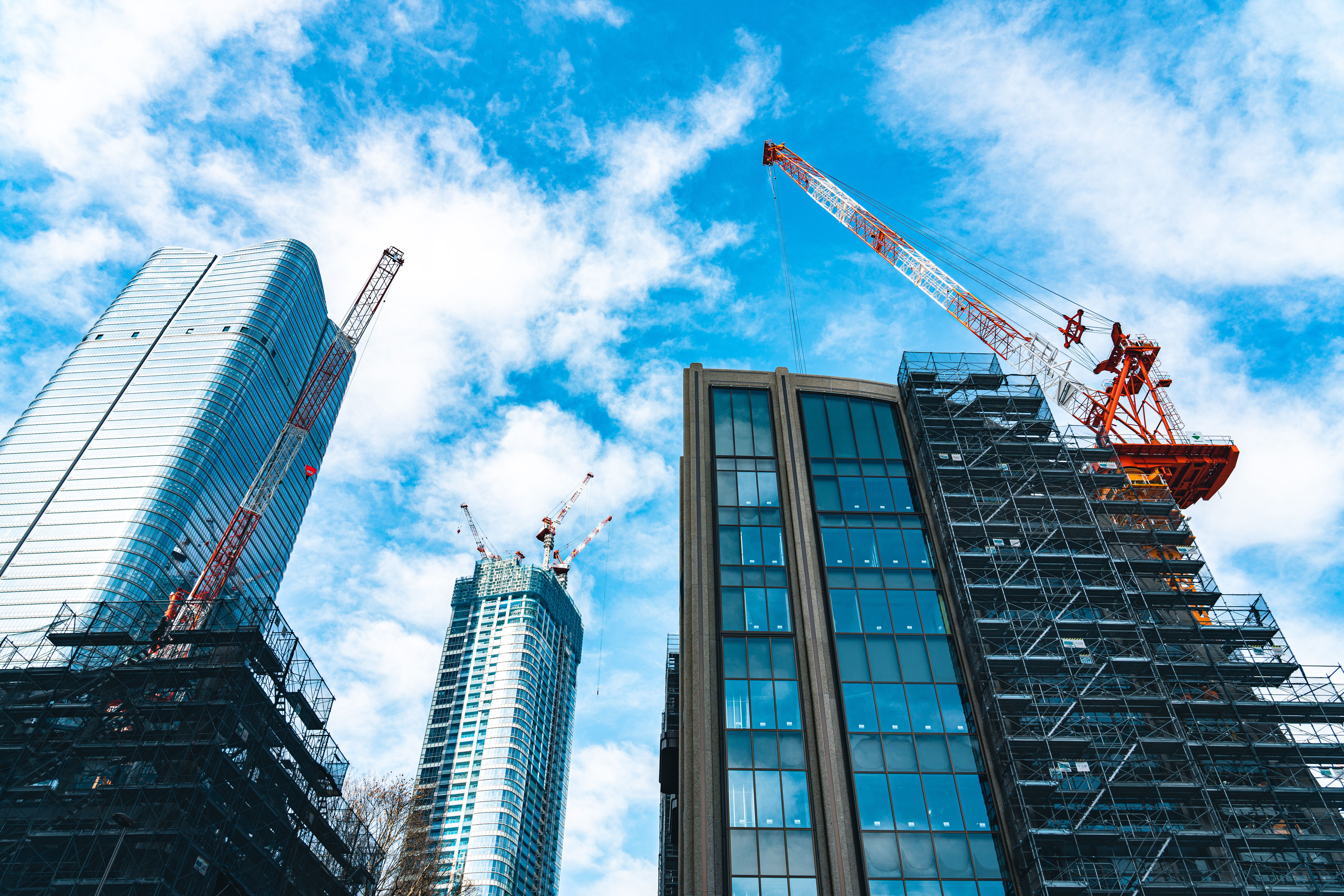 Construction with cranes in Tokyo City