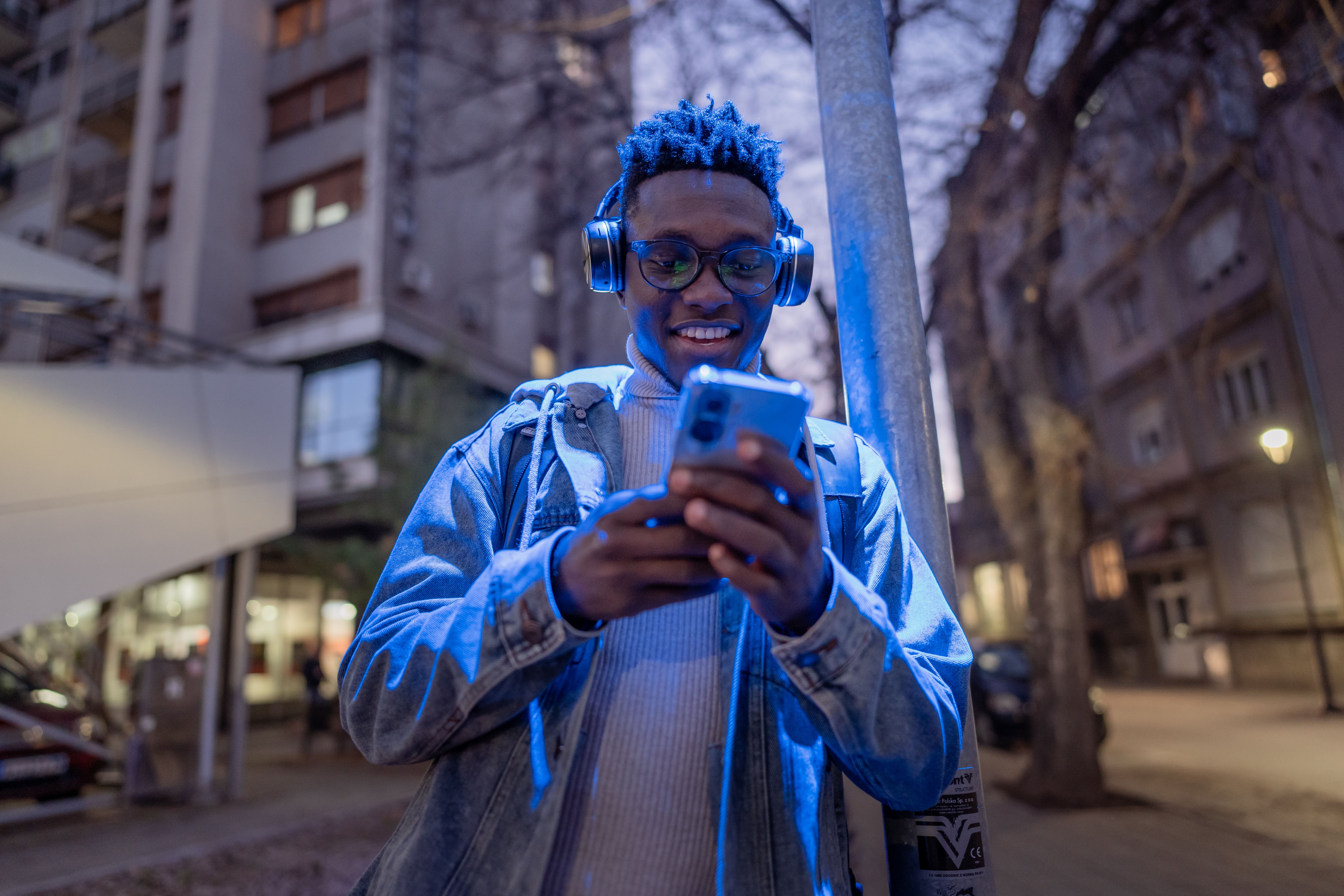 Black man city night lights