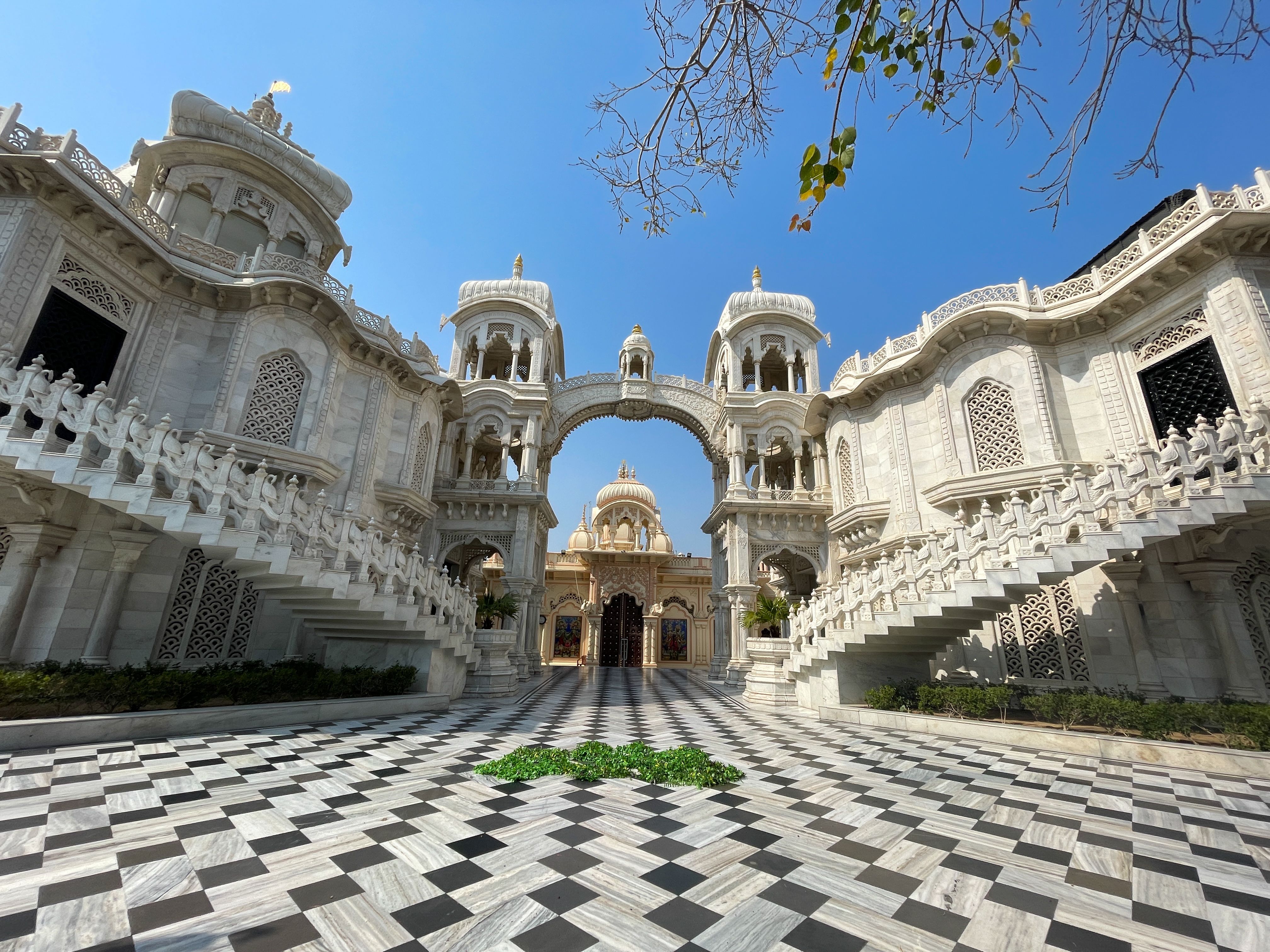 Sri Krishna Balaram Mandir also known as ISKCON, is a Hindu temple located in the holy city of Vrindavan, Uttar Pradesh, India Sri Krishna Balaram Mandir also known as ISKCON, is a Hindu temple located in the holy city of Vrindavan, Uttar Pradesh, India