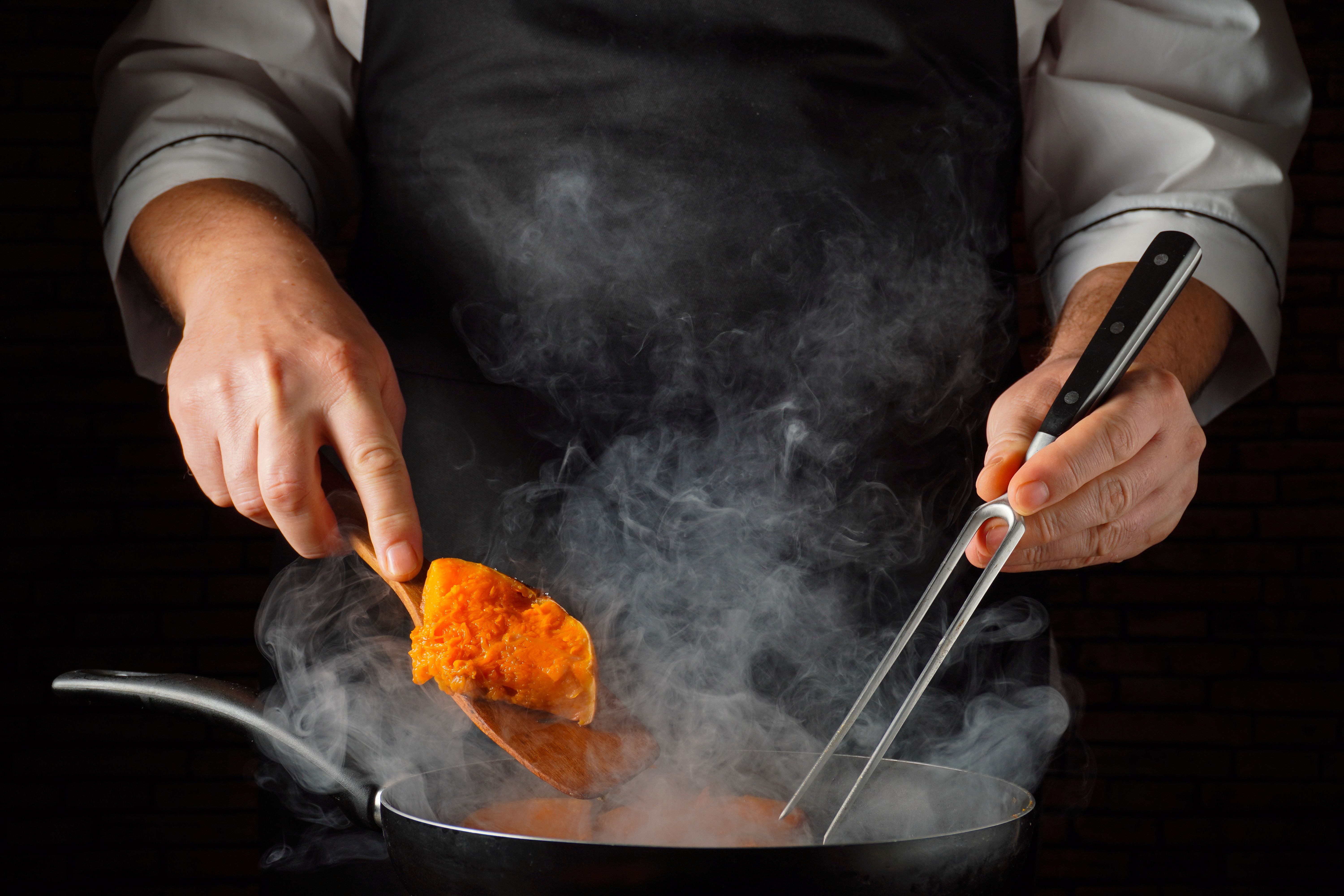 chef cooking seafood