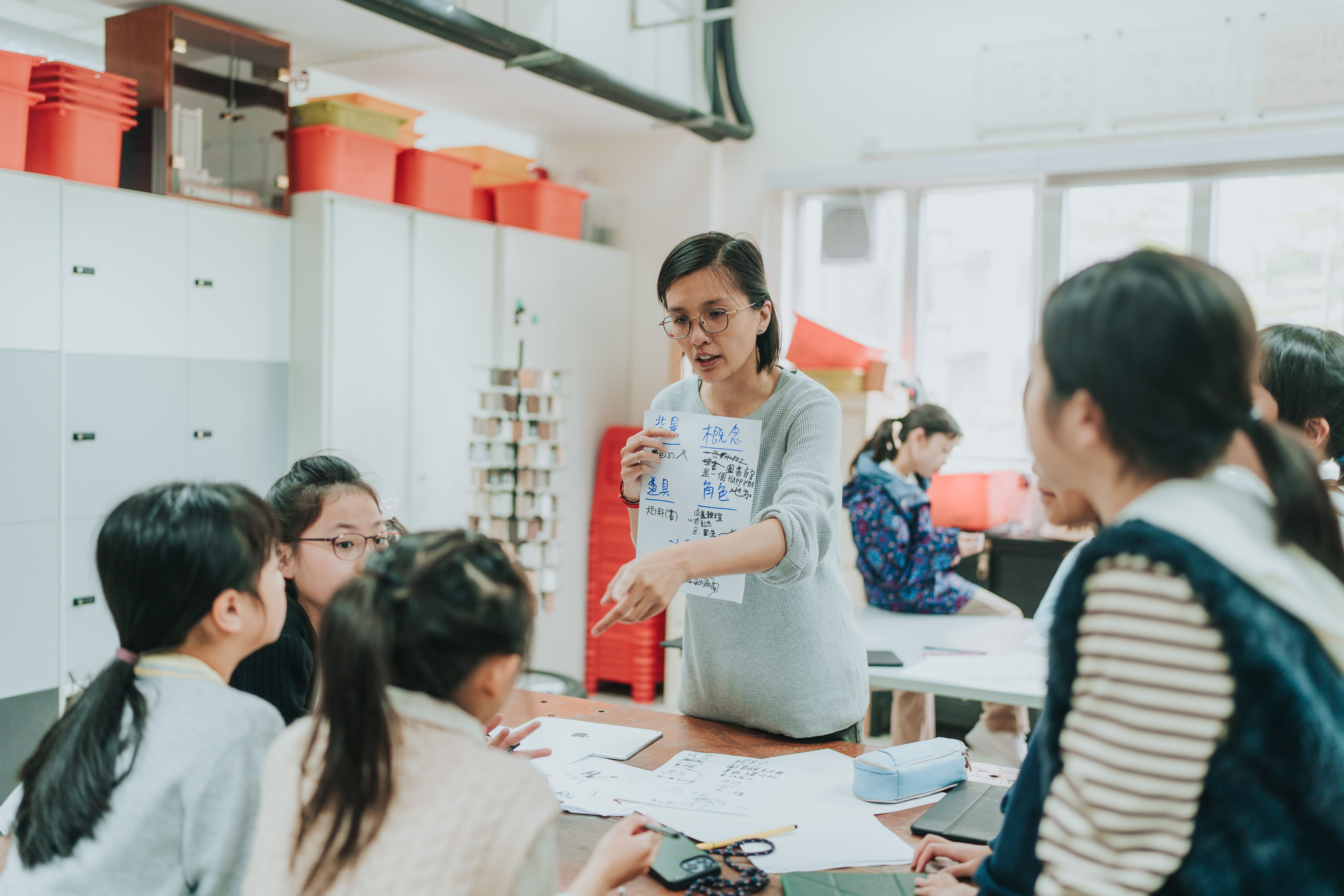 teacher guiding students