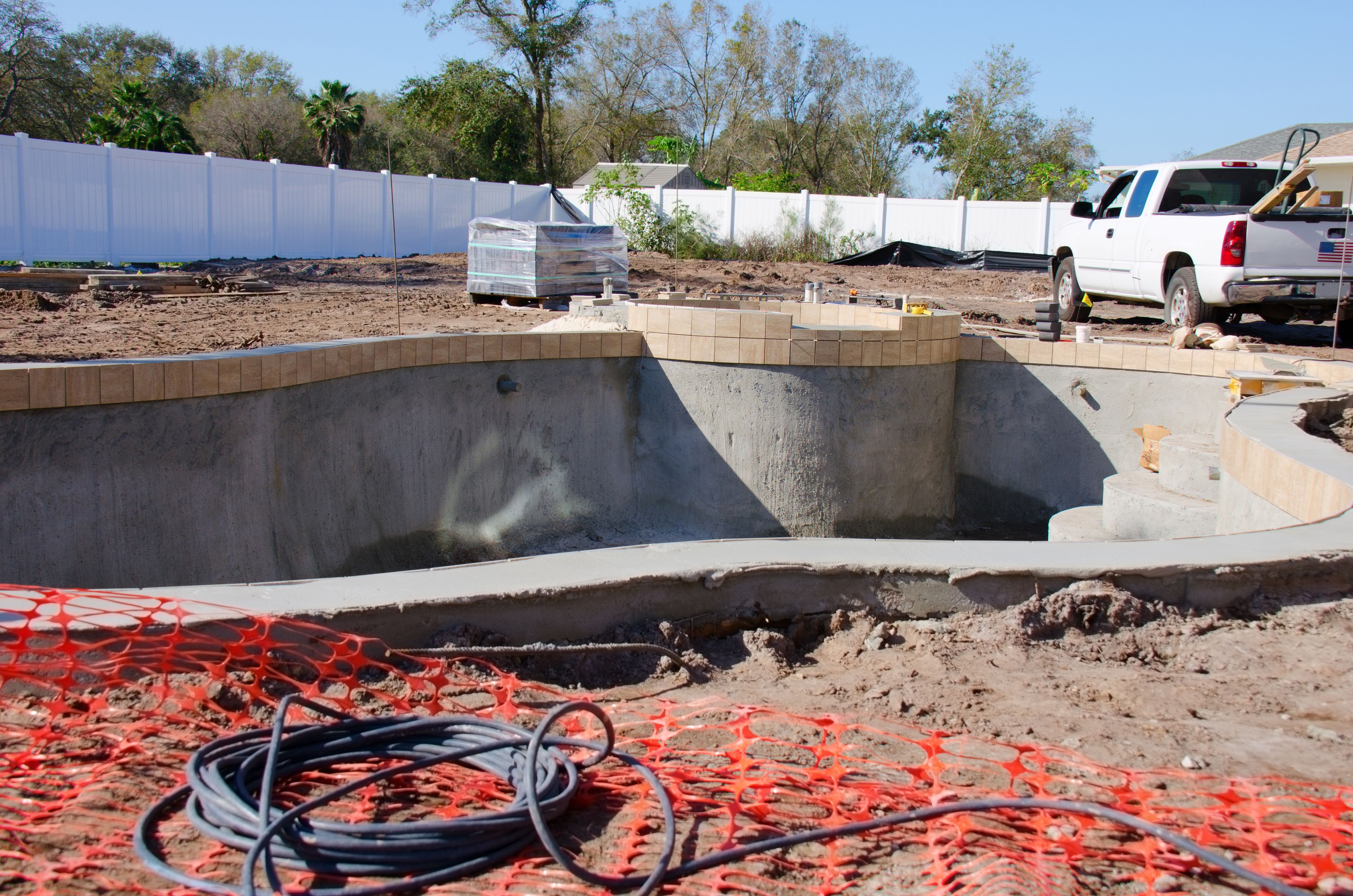 Residential swimming pool under construction