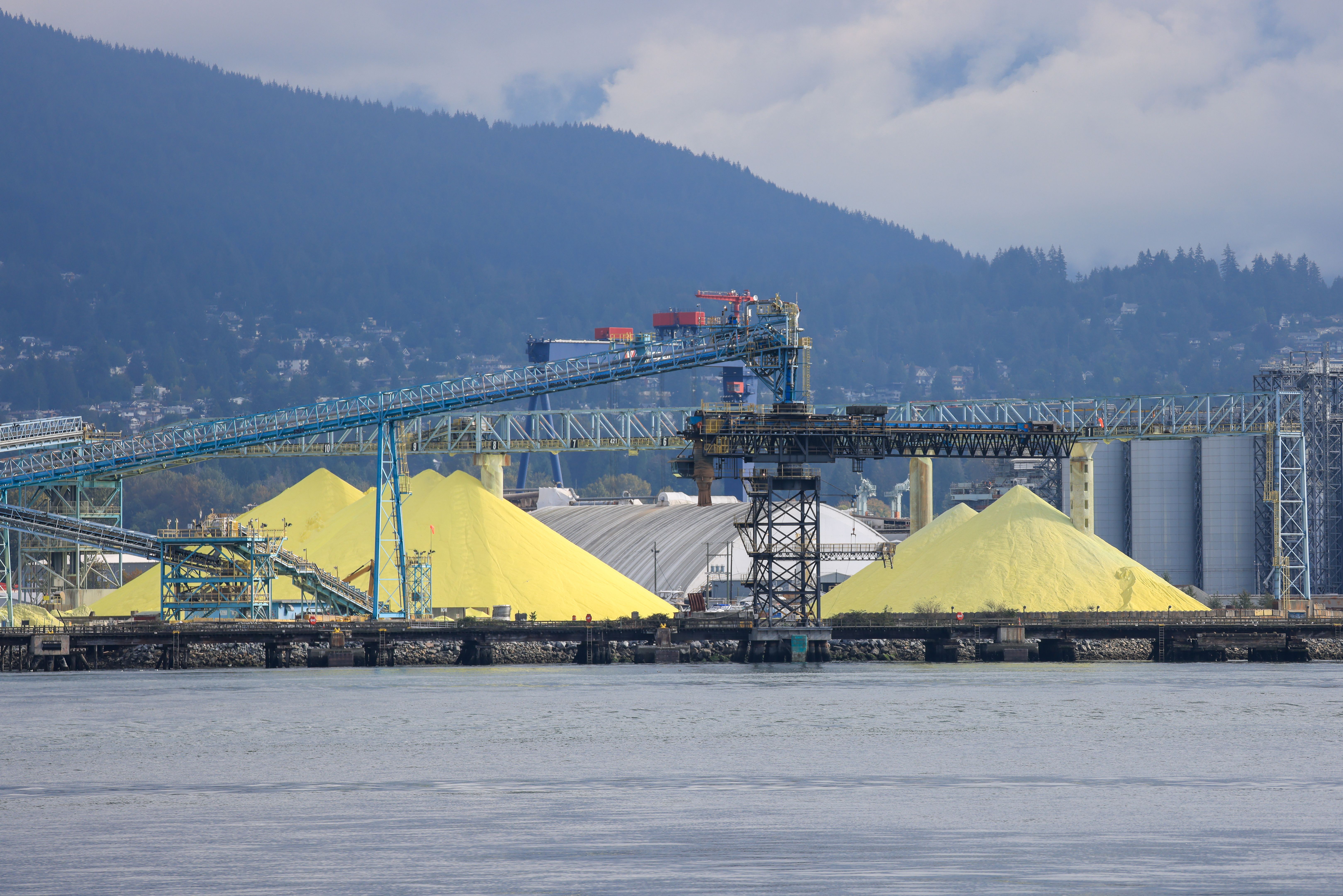 a big yellow sulphur pile in north Vancouver