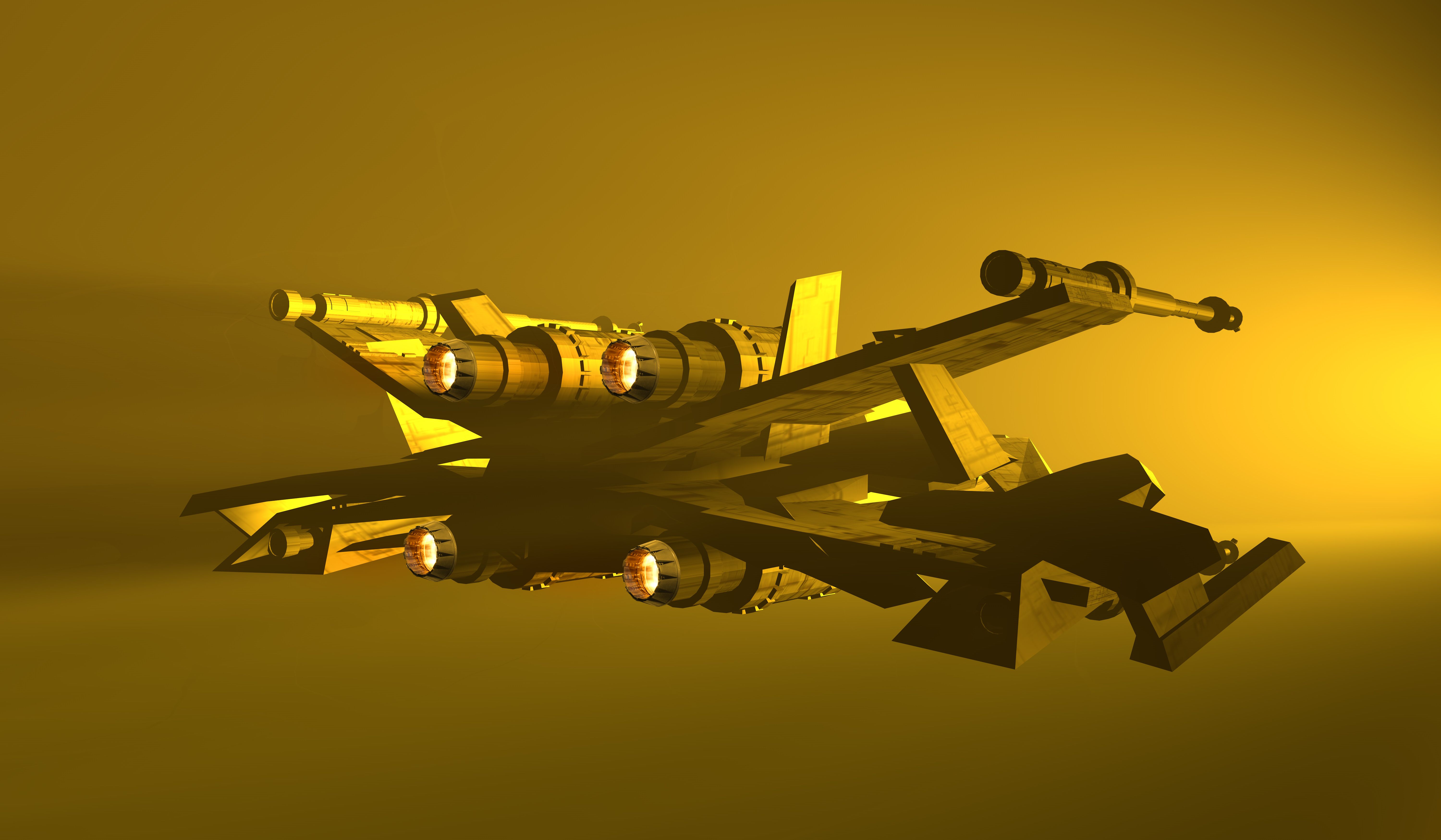 Back View of Flying Fighter Spaceship