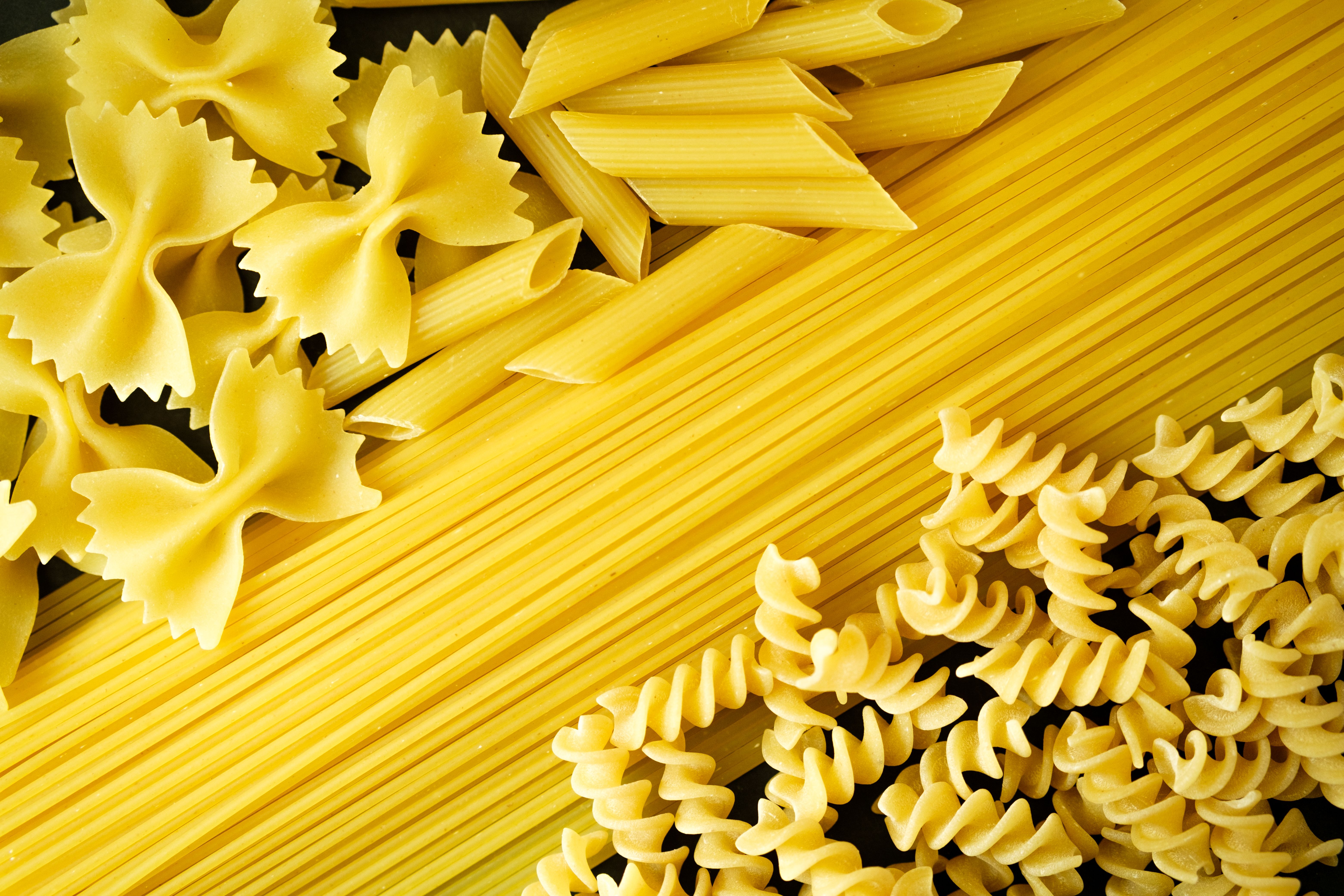 Selection of Italian Dry Pasta Including Penne, Spaghetti, fusilli and Farfalle