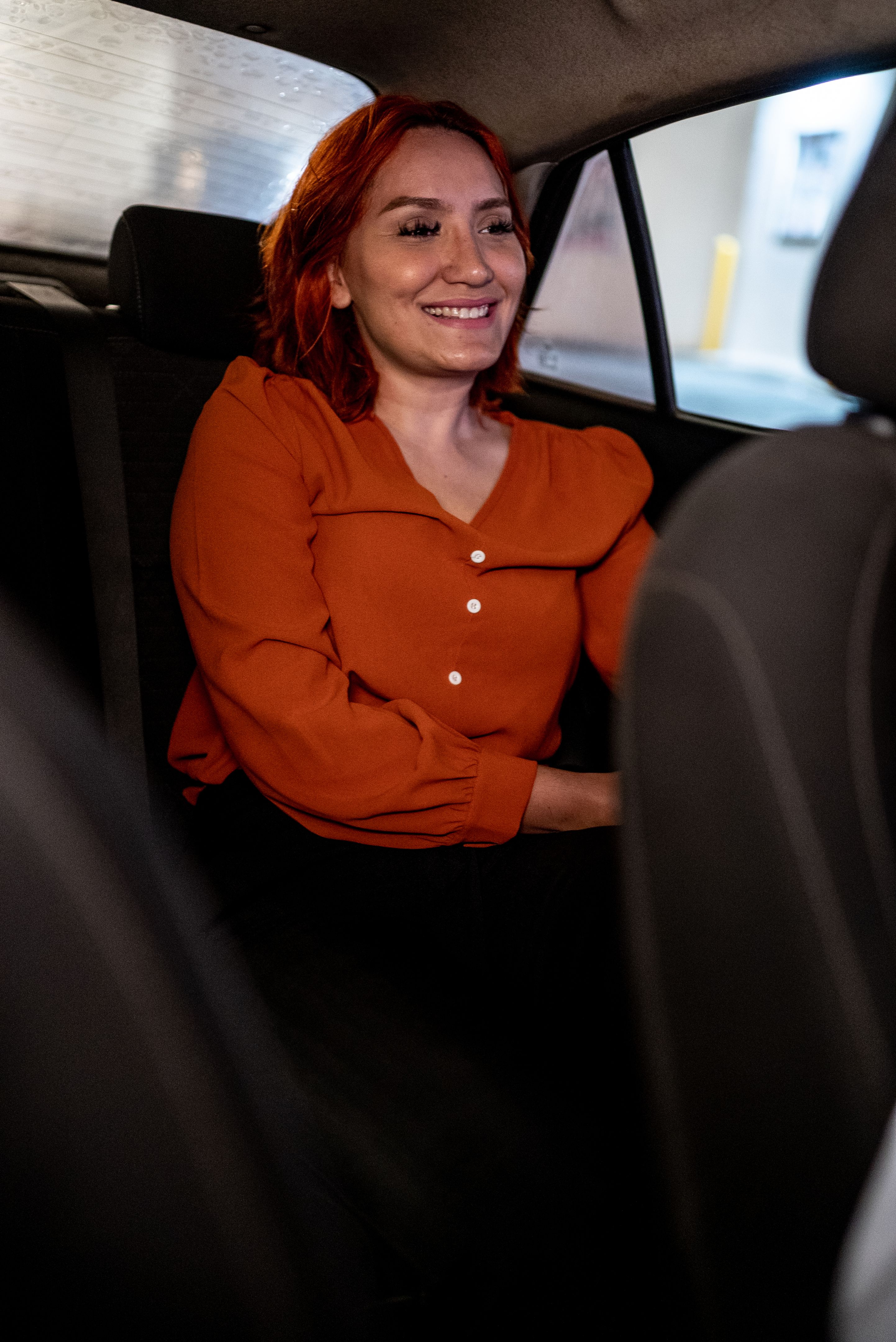 happy taxi passenger