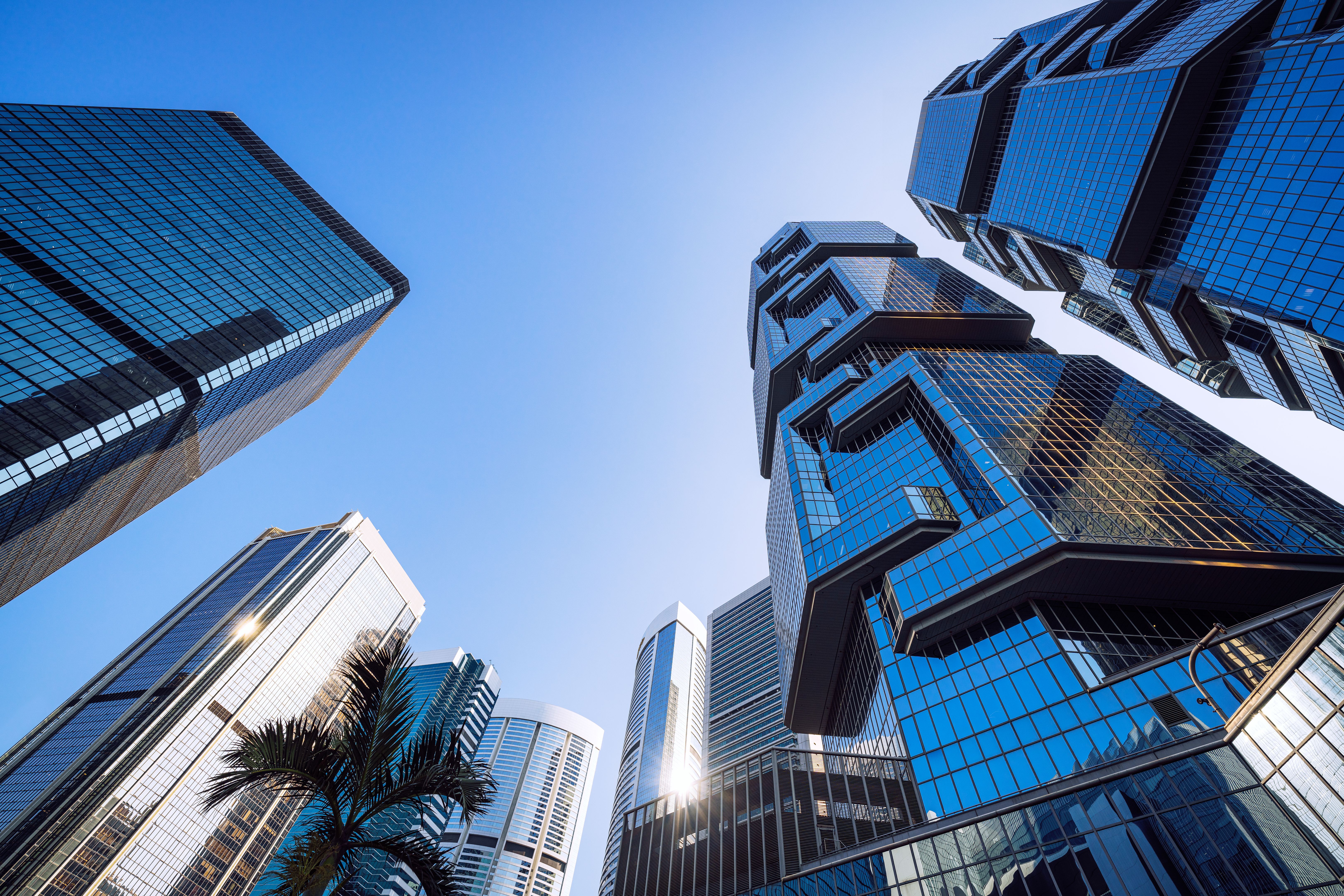 commercial buildings in Hongkong, view from low angle