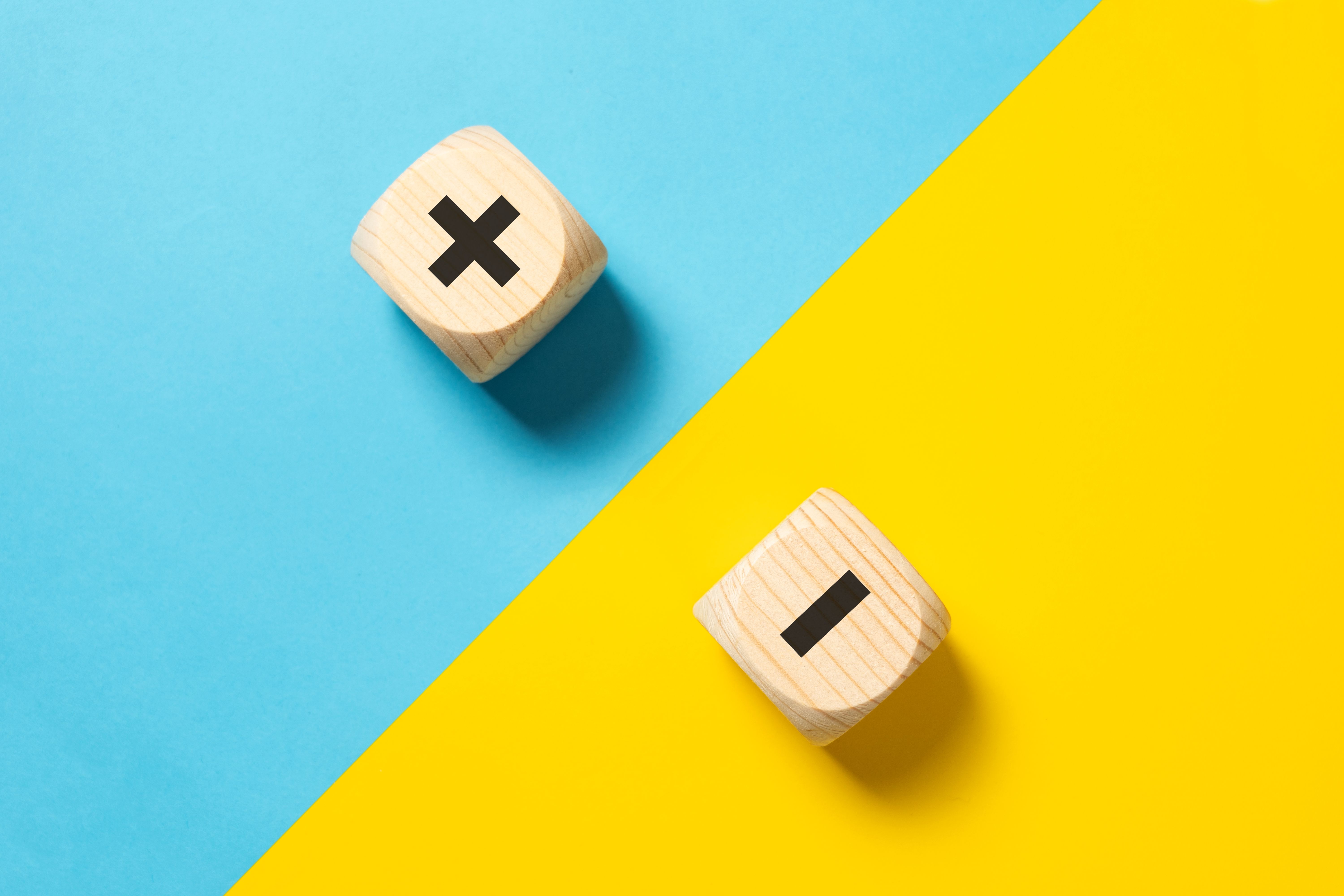 The concept of opposites or pros and cons using plus and minus signs The concept of opposites or pros and cons using plus and minus signs