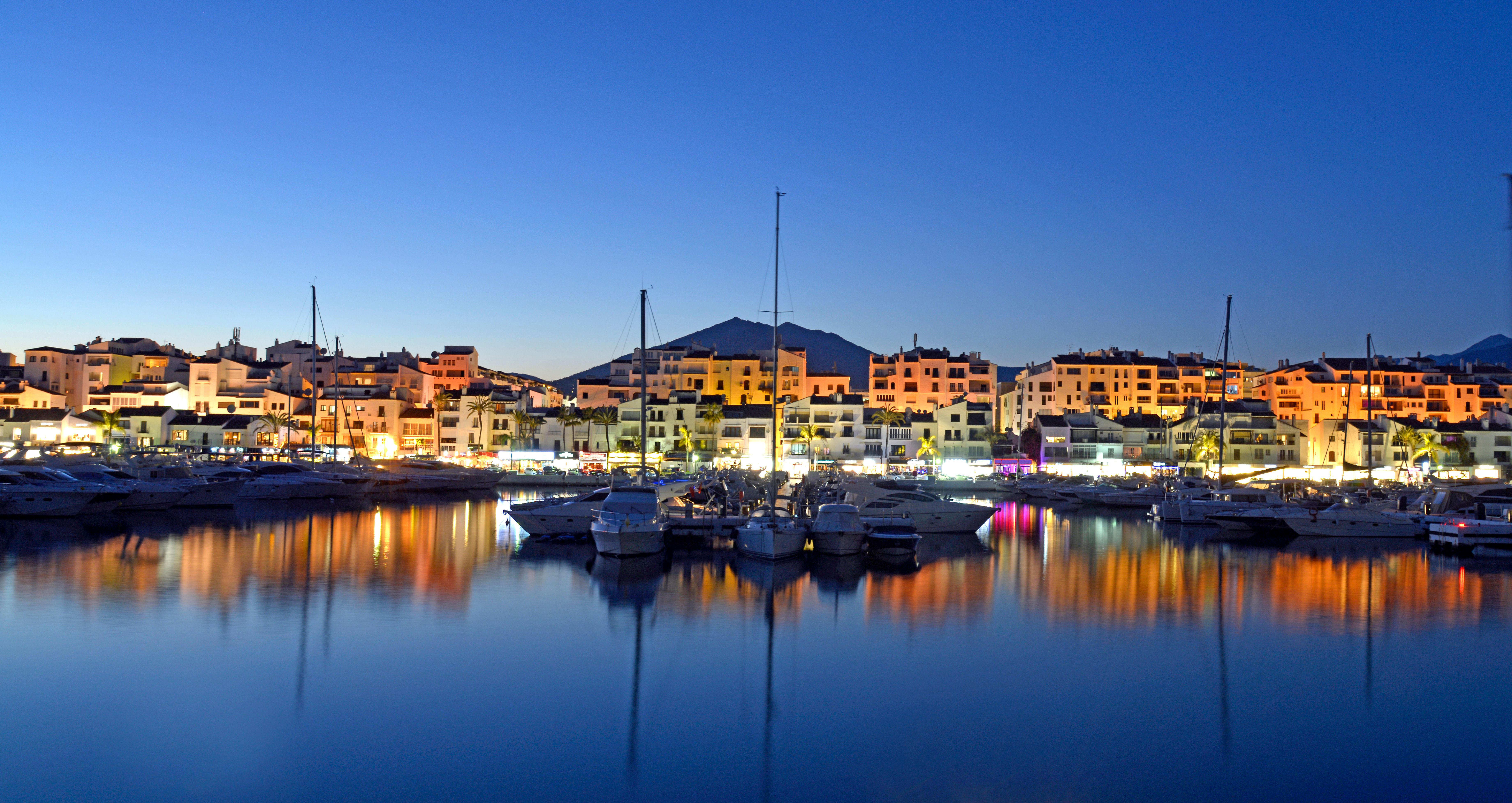 Puerto Banus Marina at night. Marbella Spain.