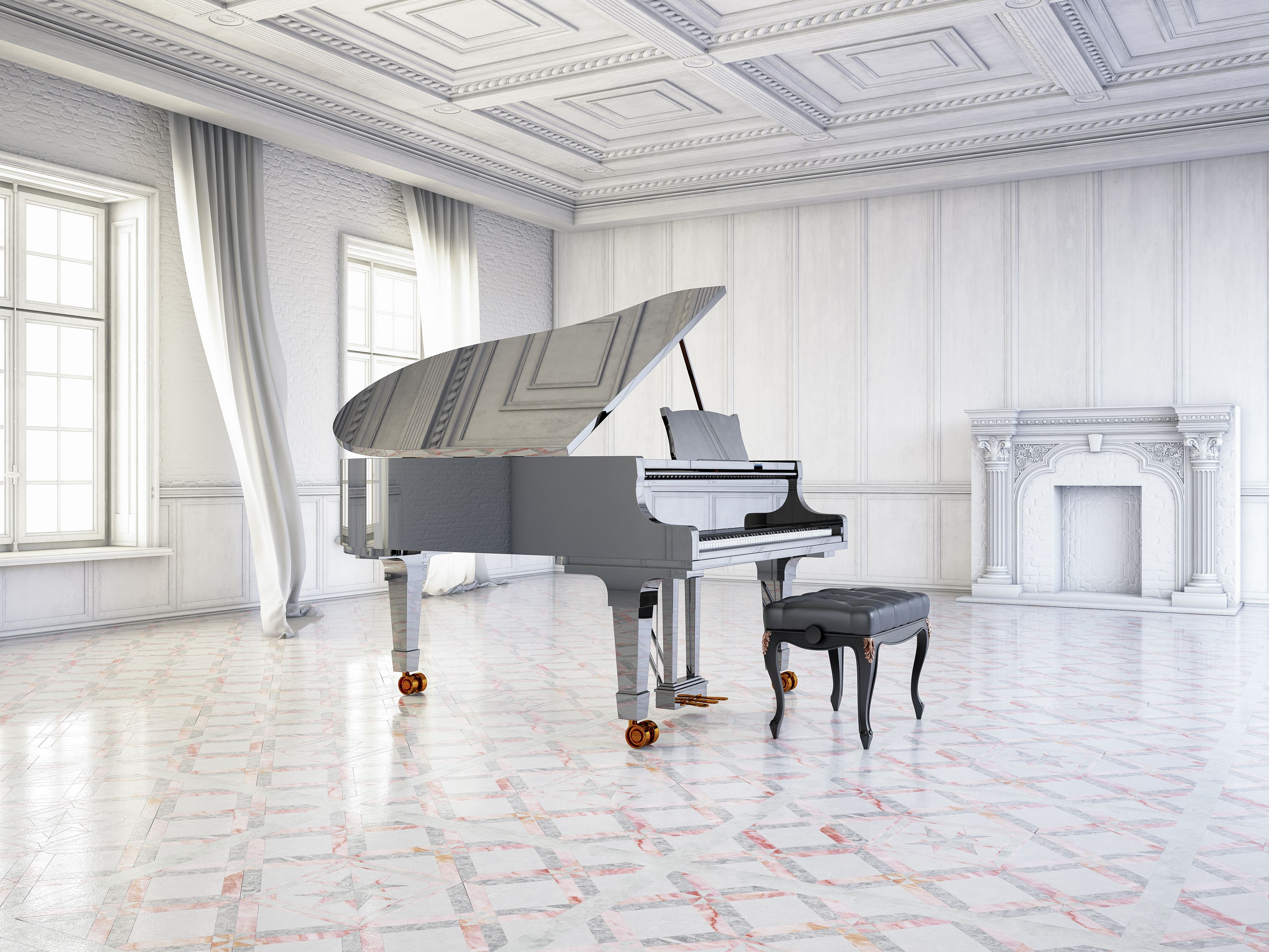 Empty White interior with a Grand Piano