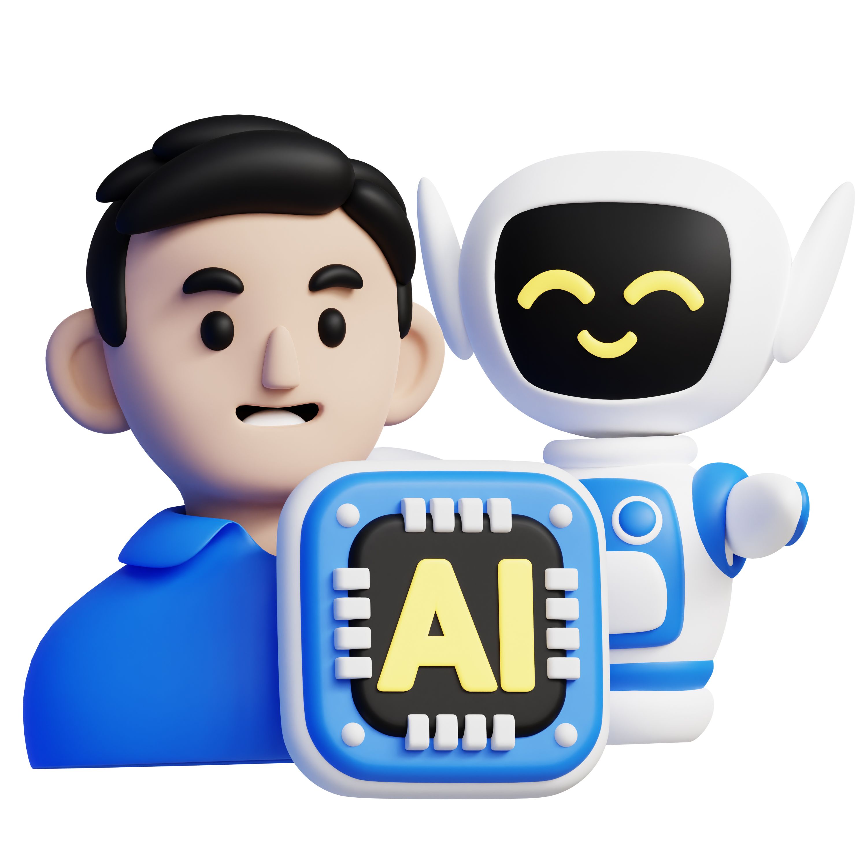 Human and Artificial Intelligence 3d icon illustration.