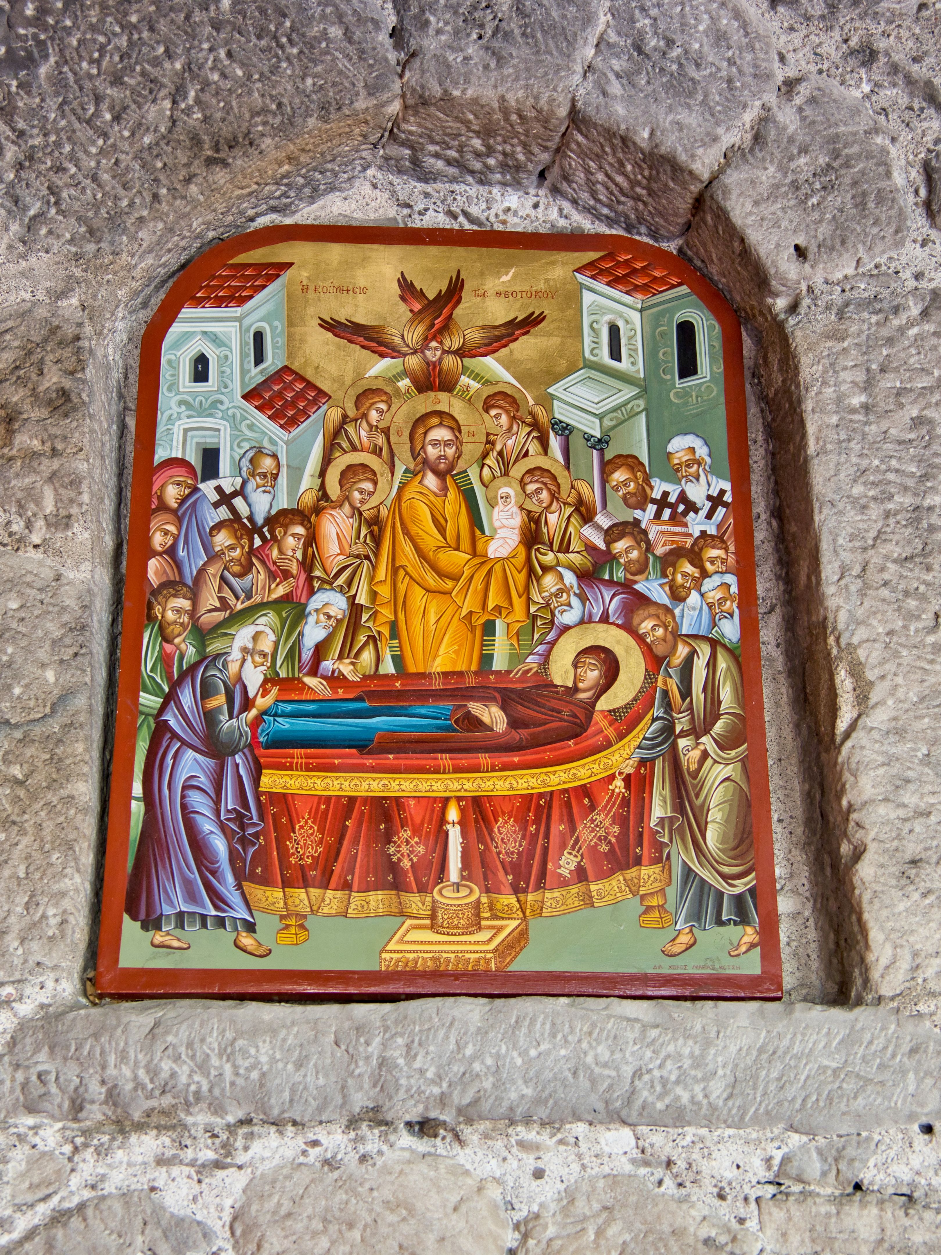 An icon in the interior of the Holy Kipinas Monastery that is wedged in a rock, near to Kalarrites An icon in the interior of the Holy Kipinas Monastery that is wedged in a rock, near to Kalarrites