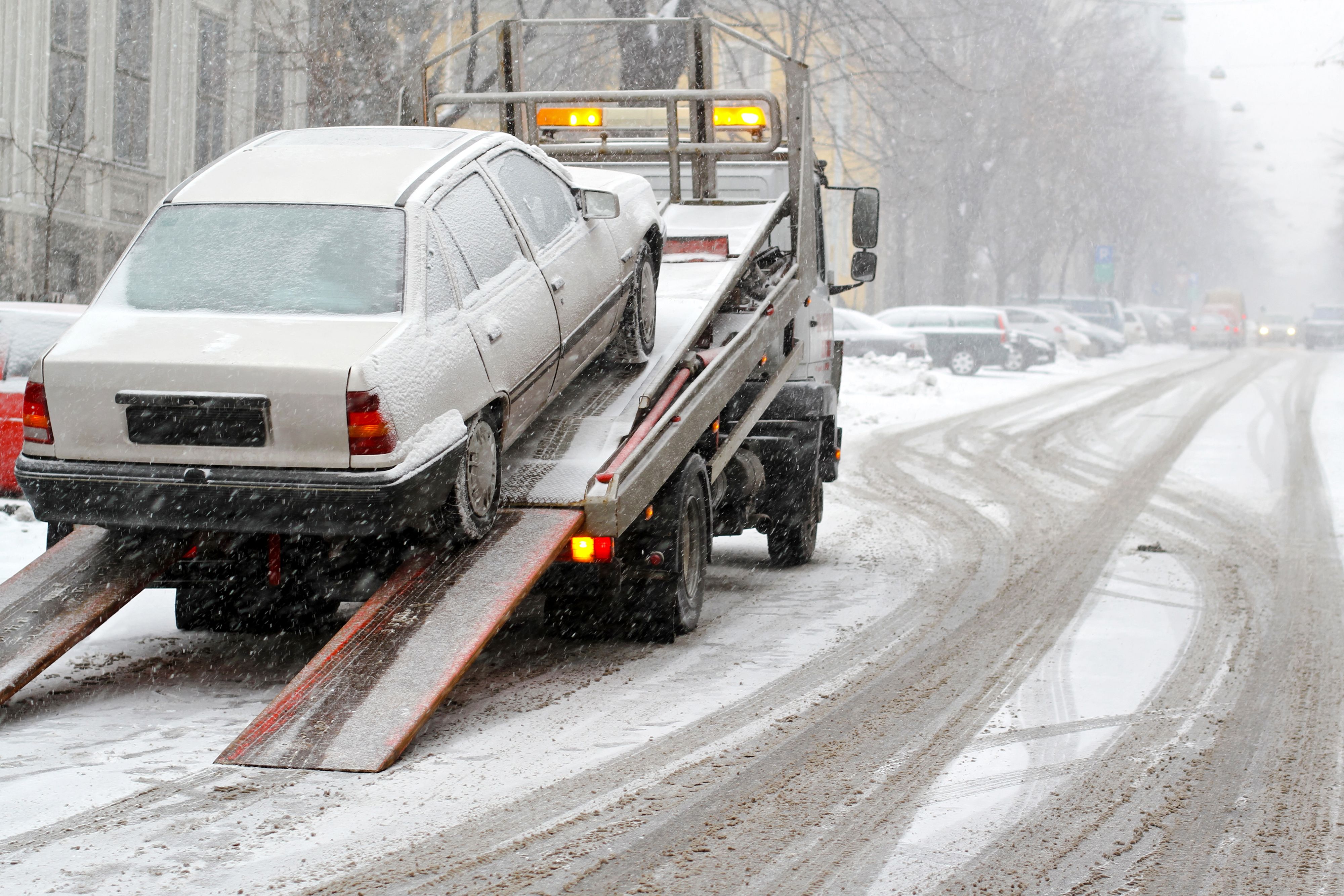 snowy car tow