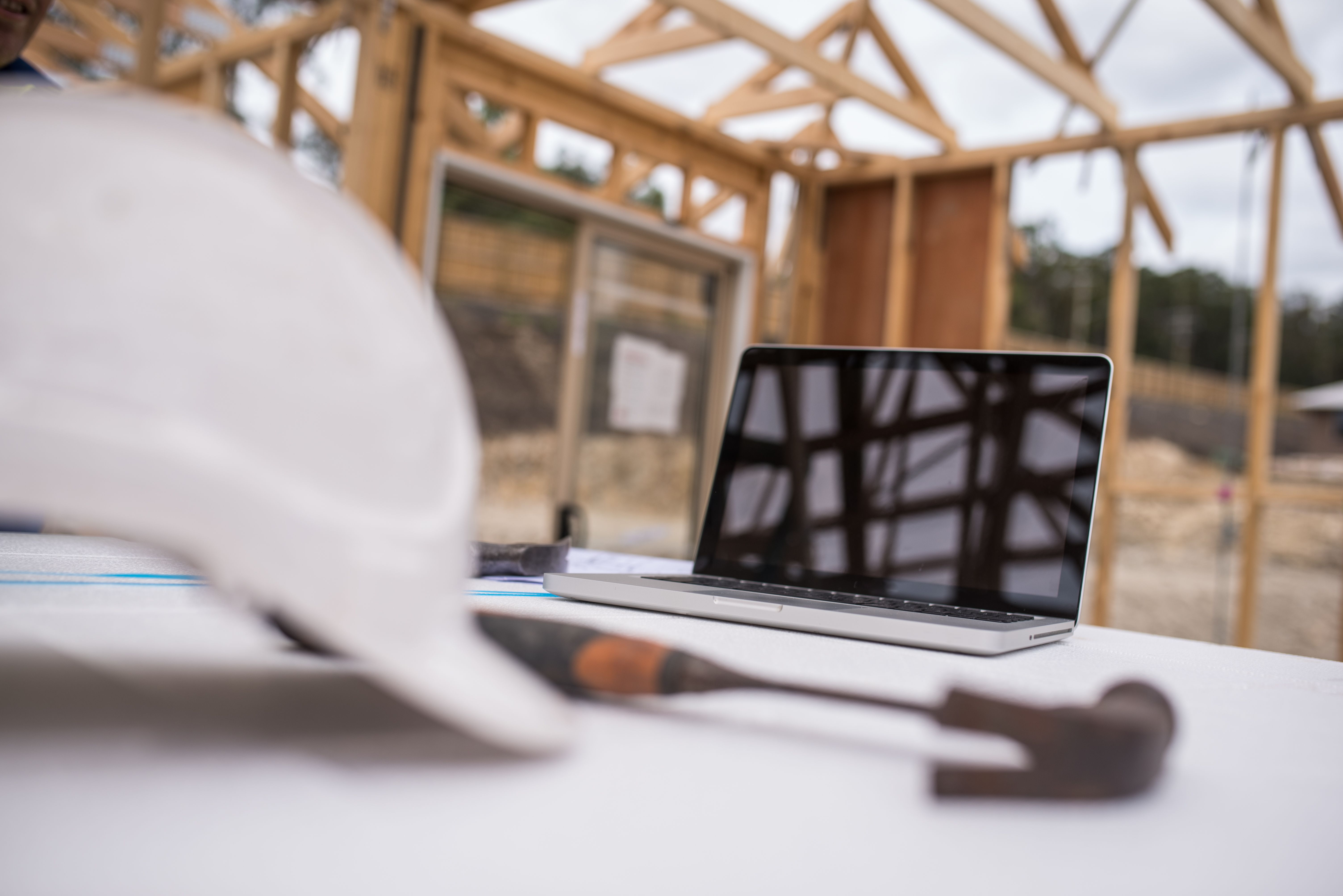 Laptop on construction site