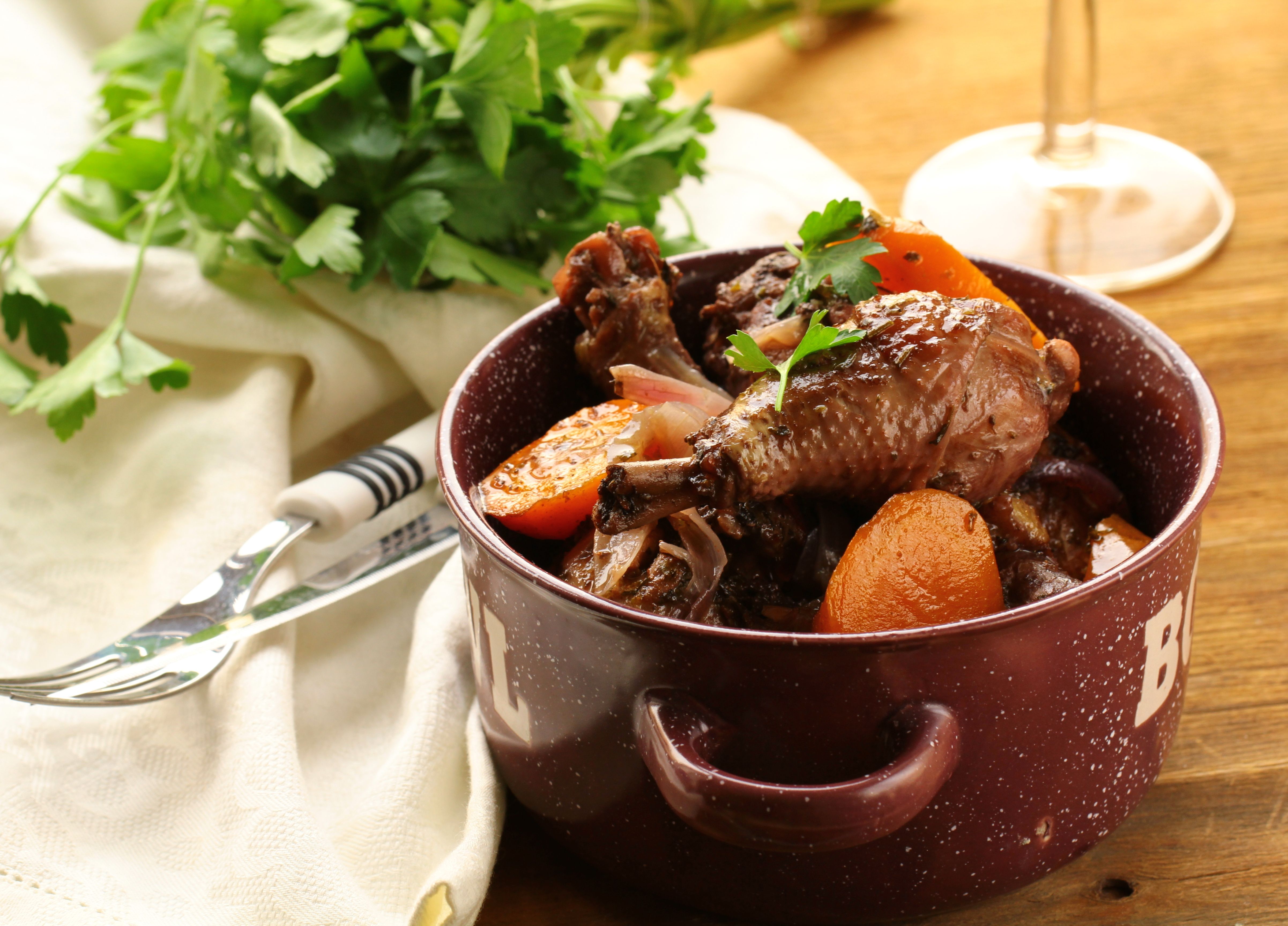serving coq au vin
