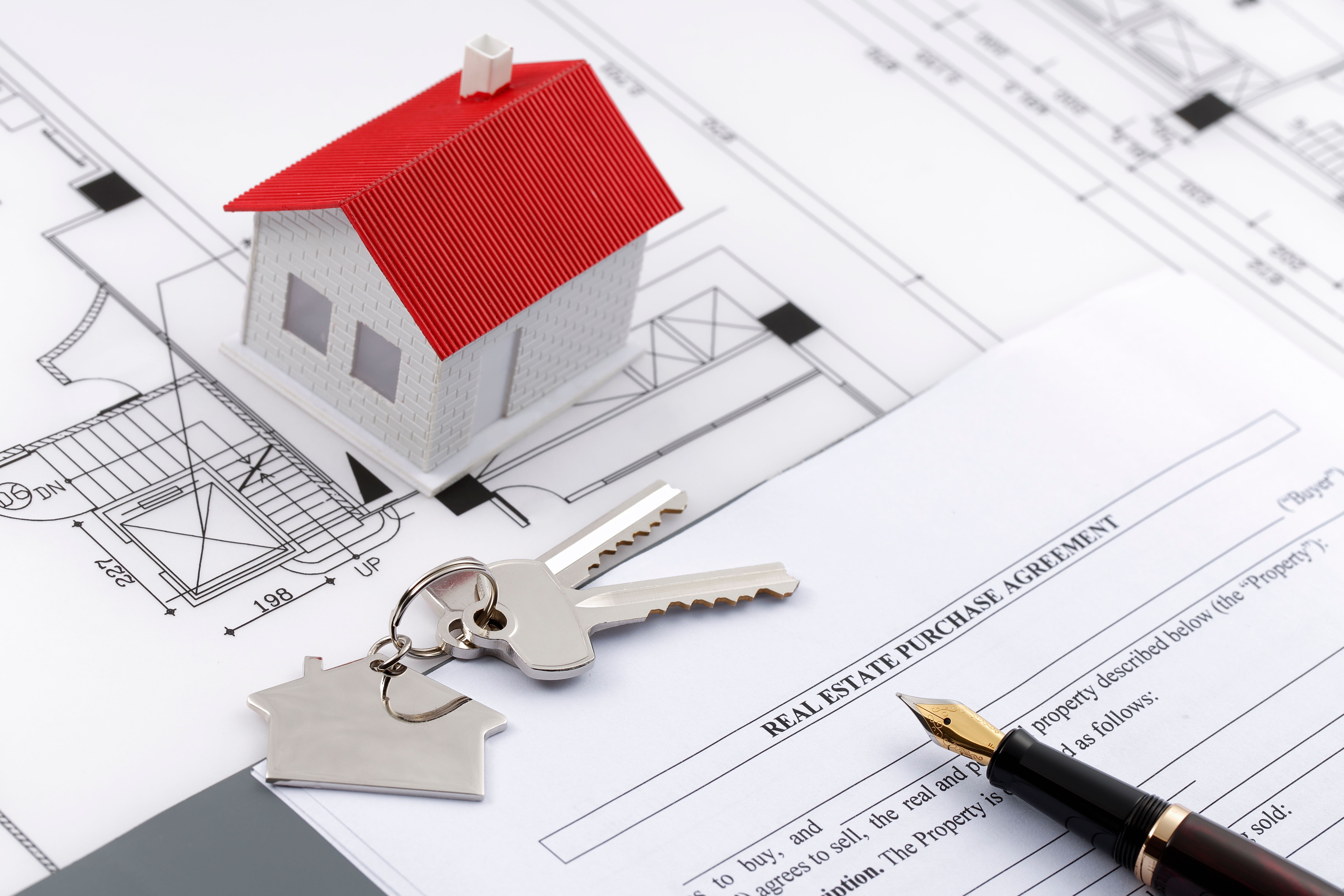 House diagrams, keys, and a contract agreement. House diagrams, keys, and a contract agreement.