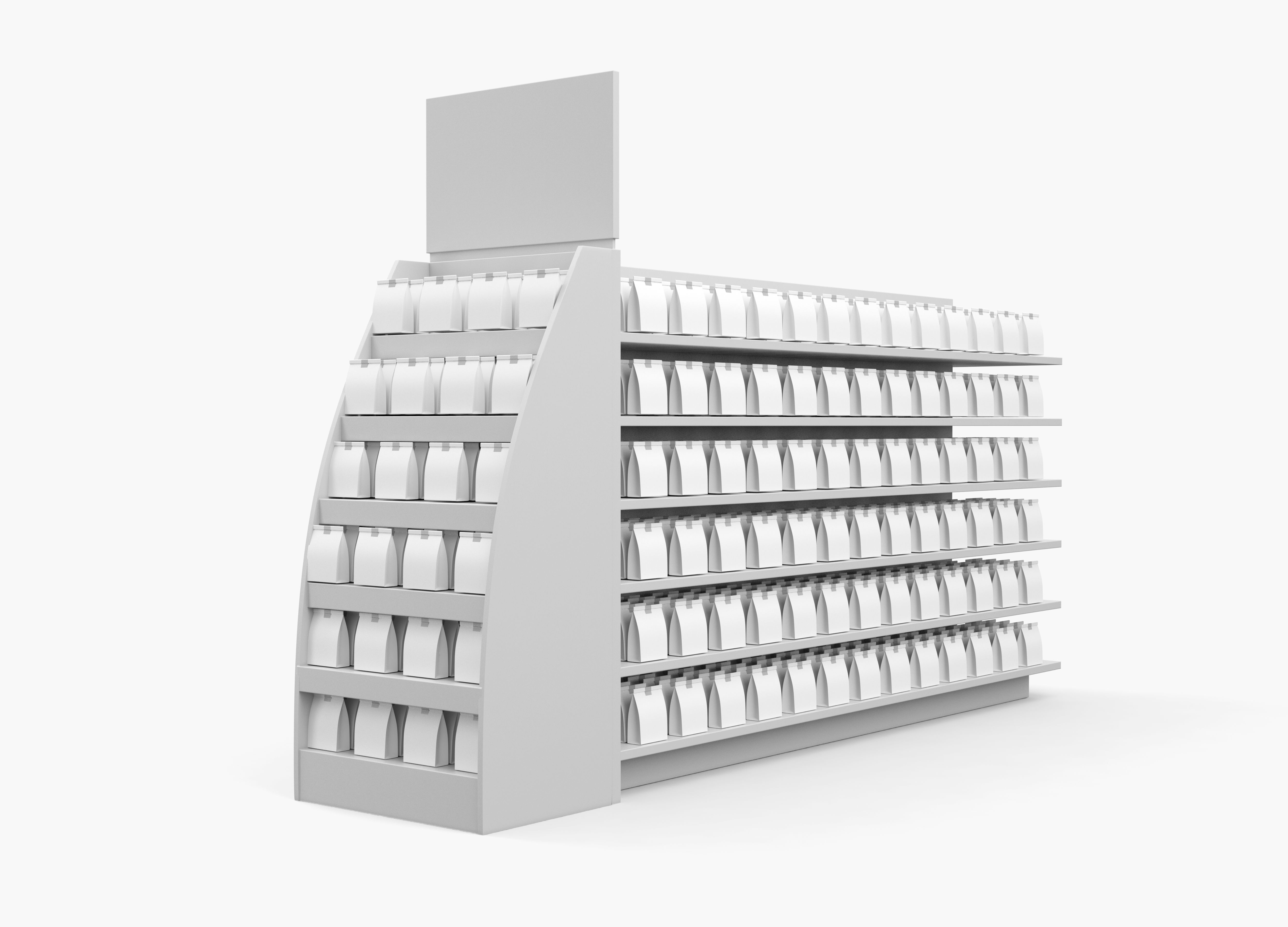 Set of Empty Supermarket Shelves with Blank Products Set of Empty Supermarket Shelves with Blank Products