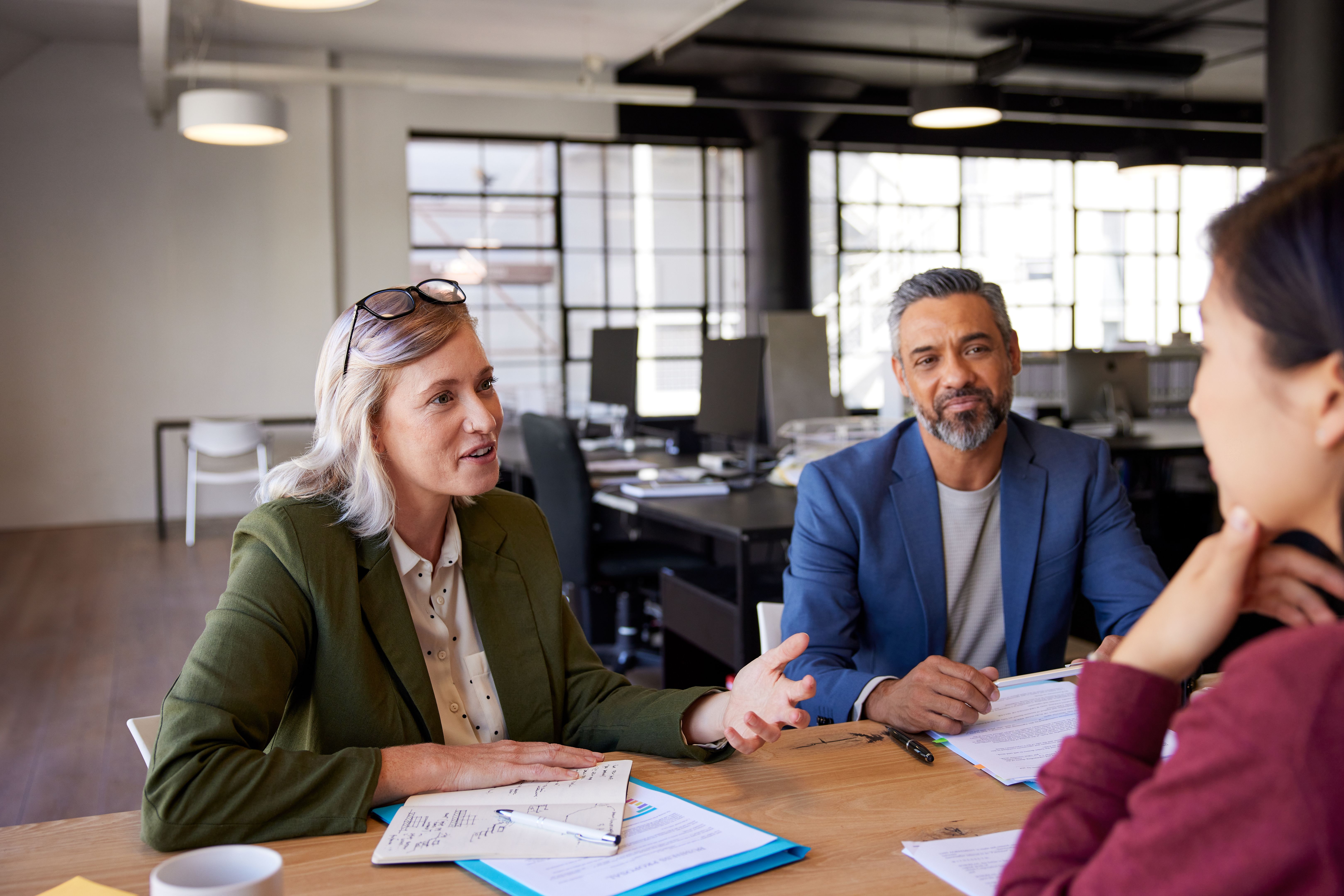 Businesswoman and mature businessman during a business meeting