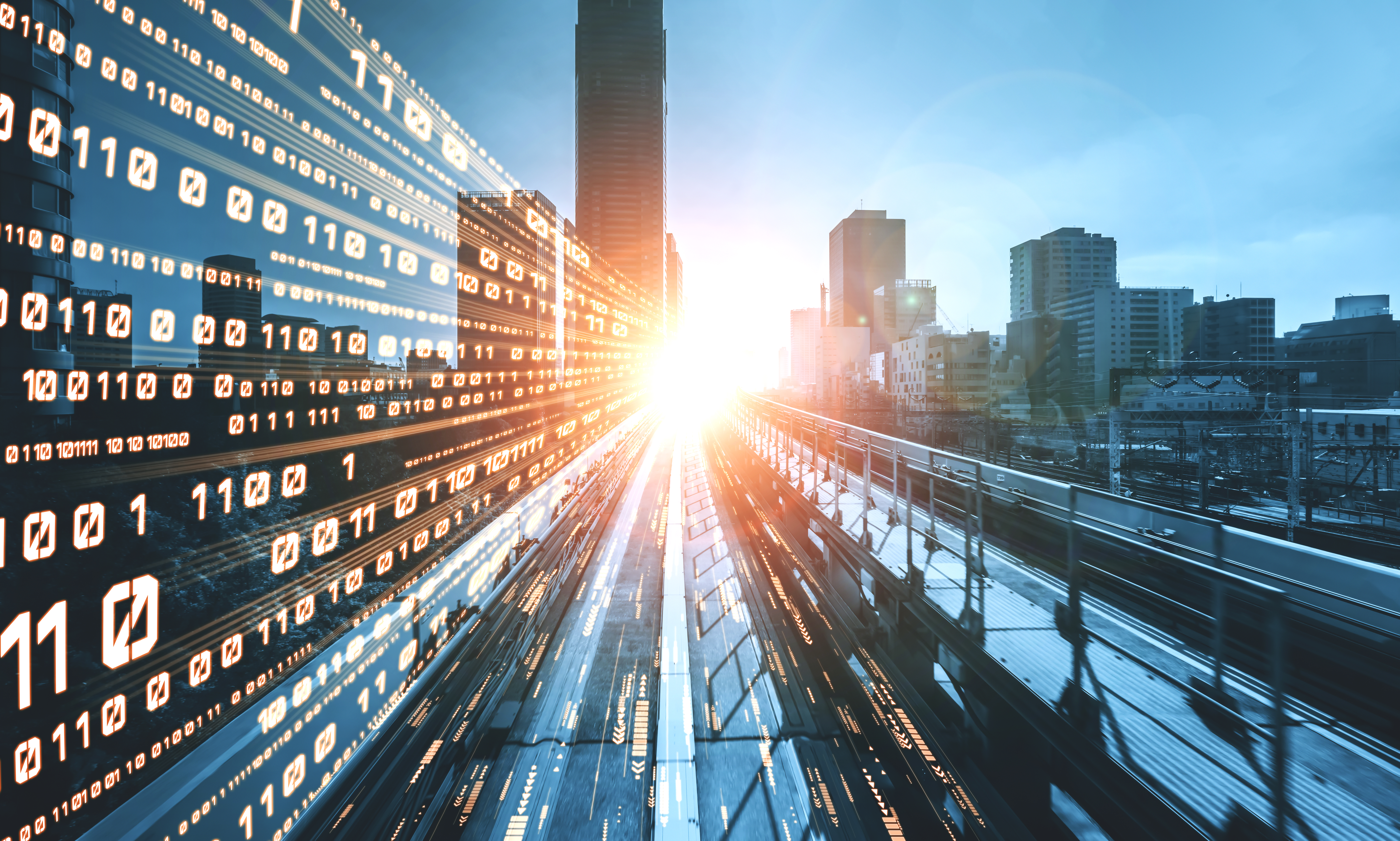 Digital data flow on road with motion blur to create vision of fast speed transfer Digital data flow on road with motion blur to create vision of fast speed transfer