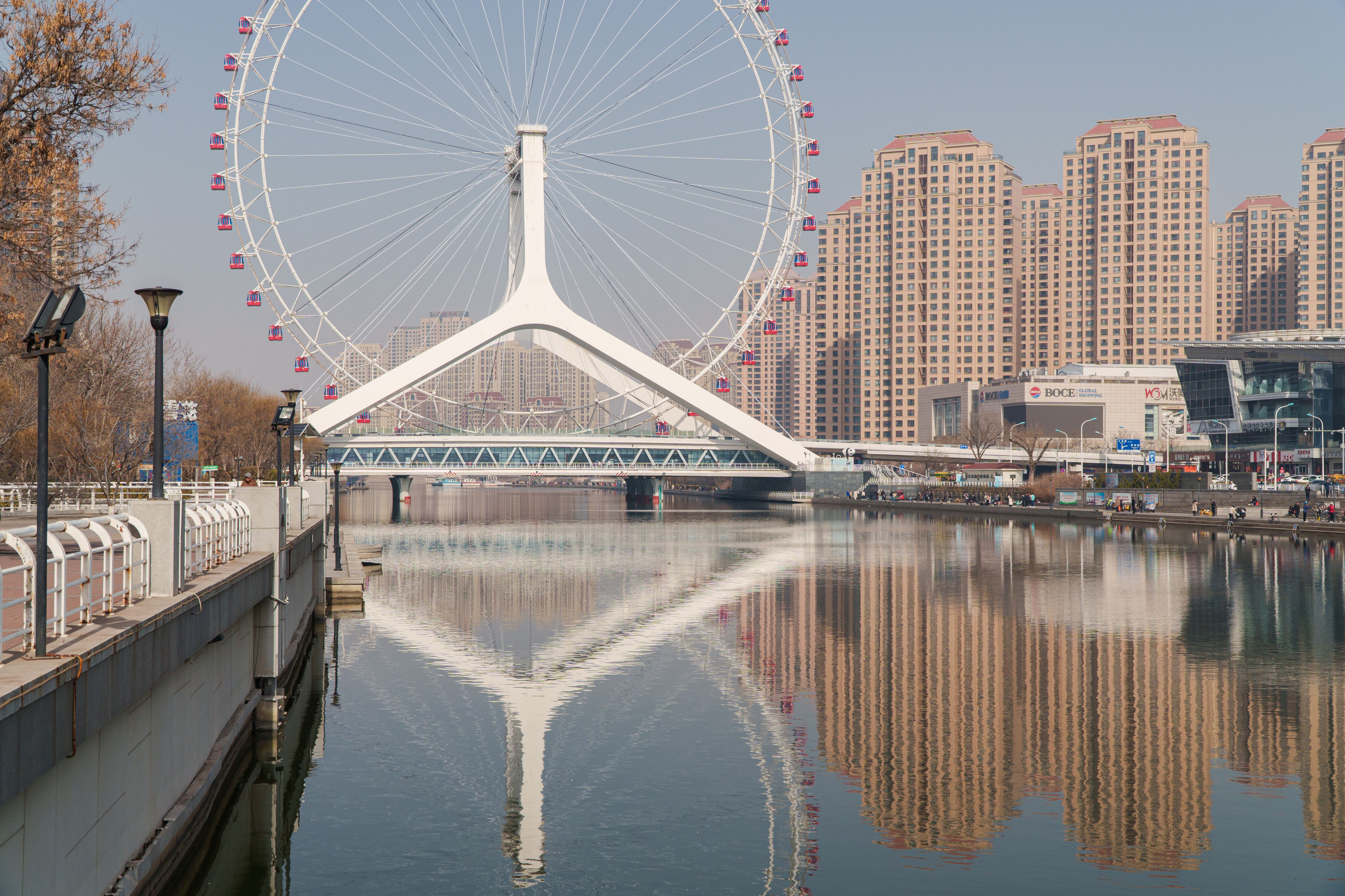 Ferris wheel and reflection of the  in the water