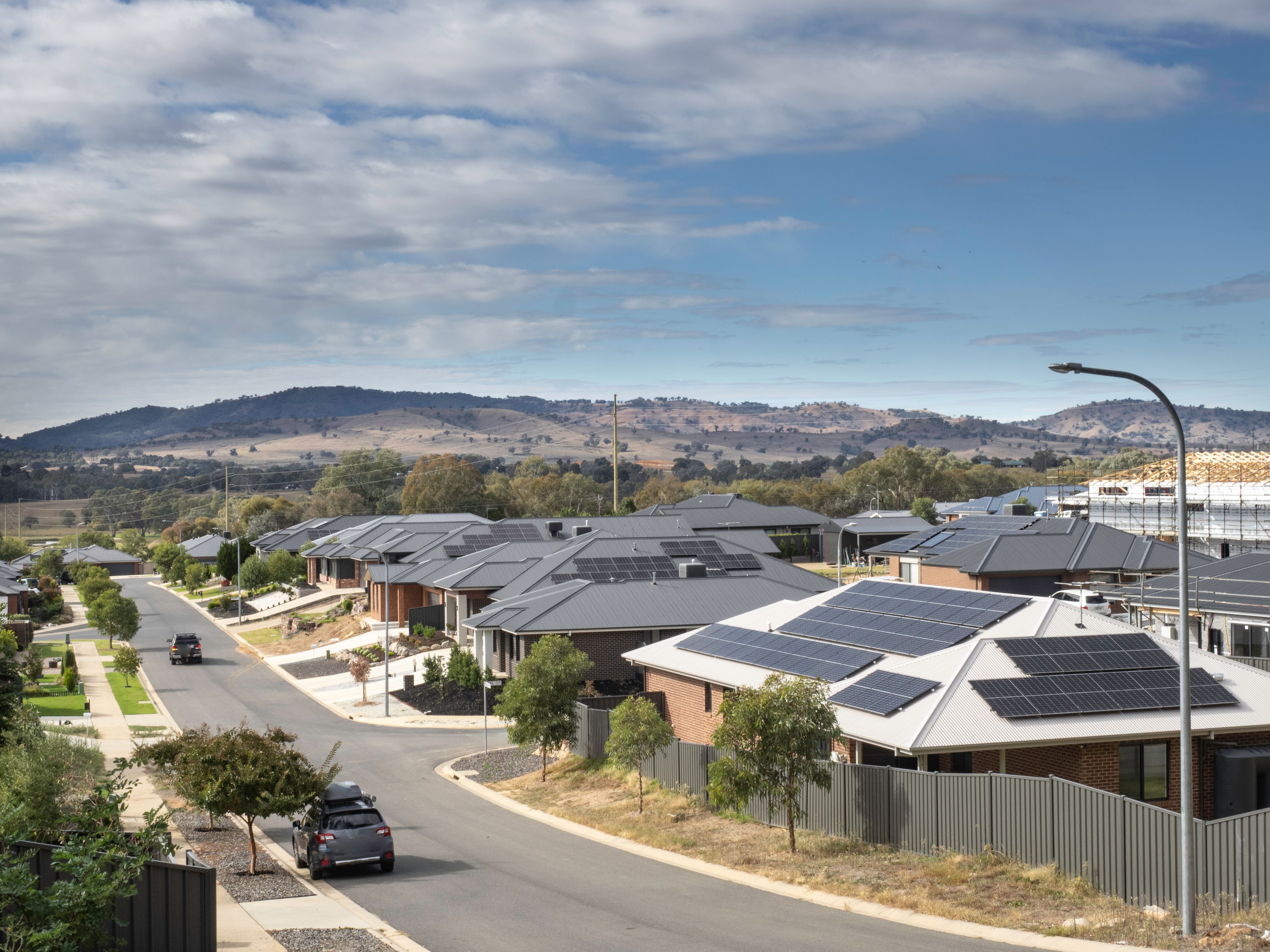 Street with suburban houses in a row