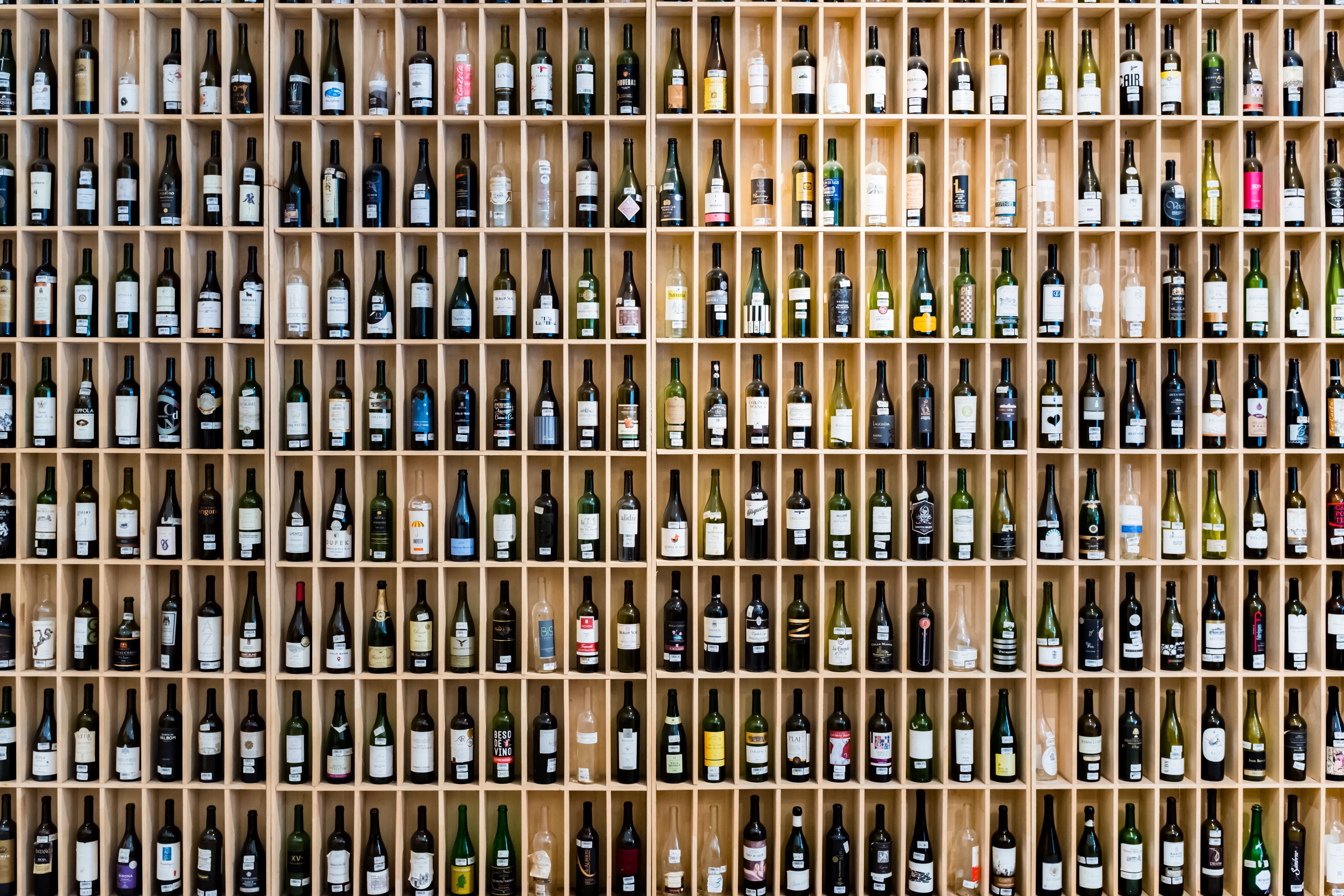 wine bottles organized