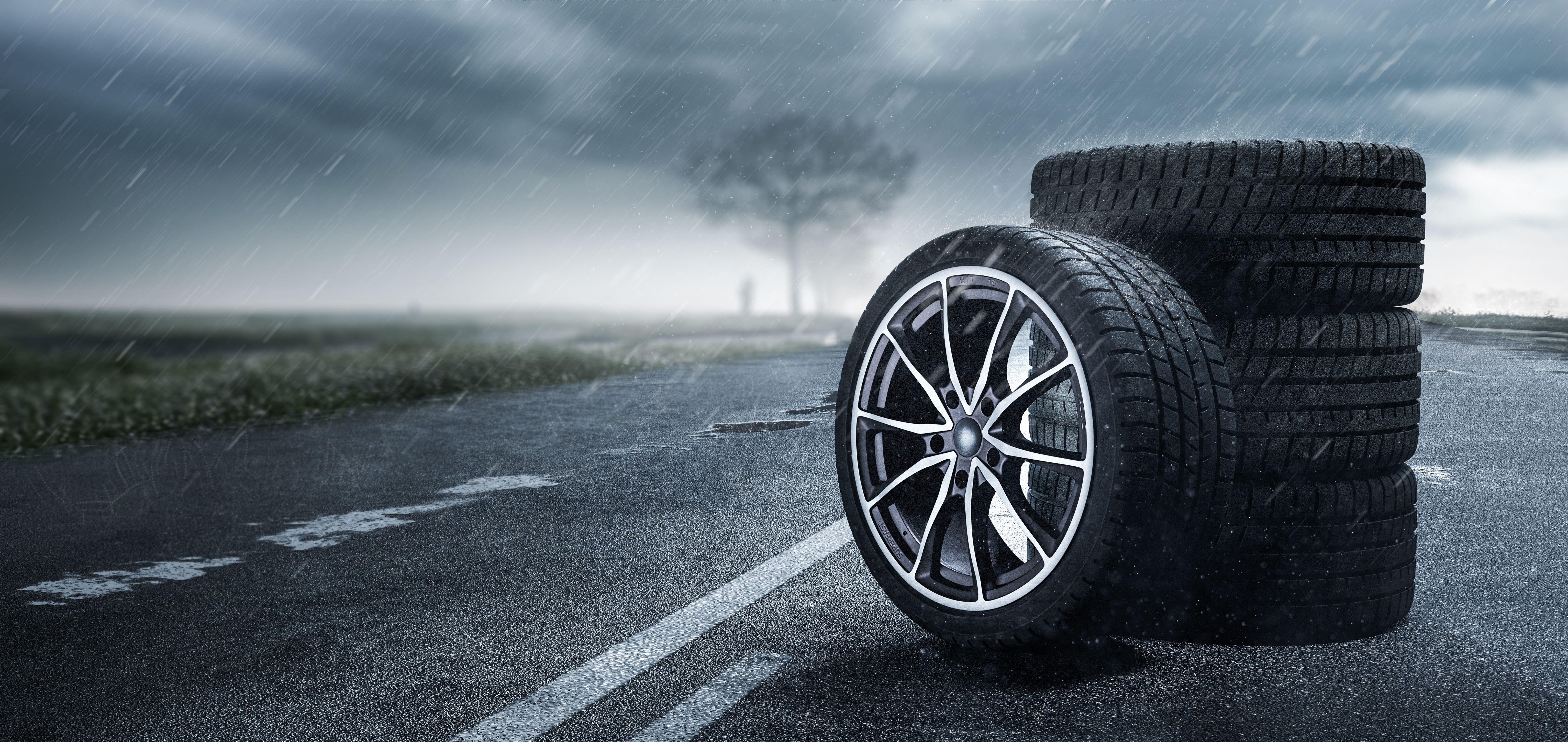 tire on wet road