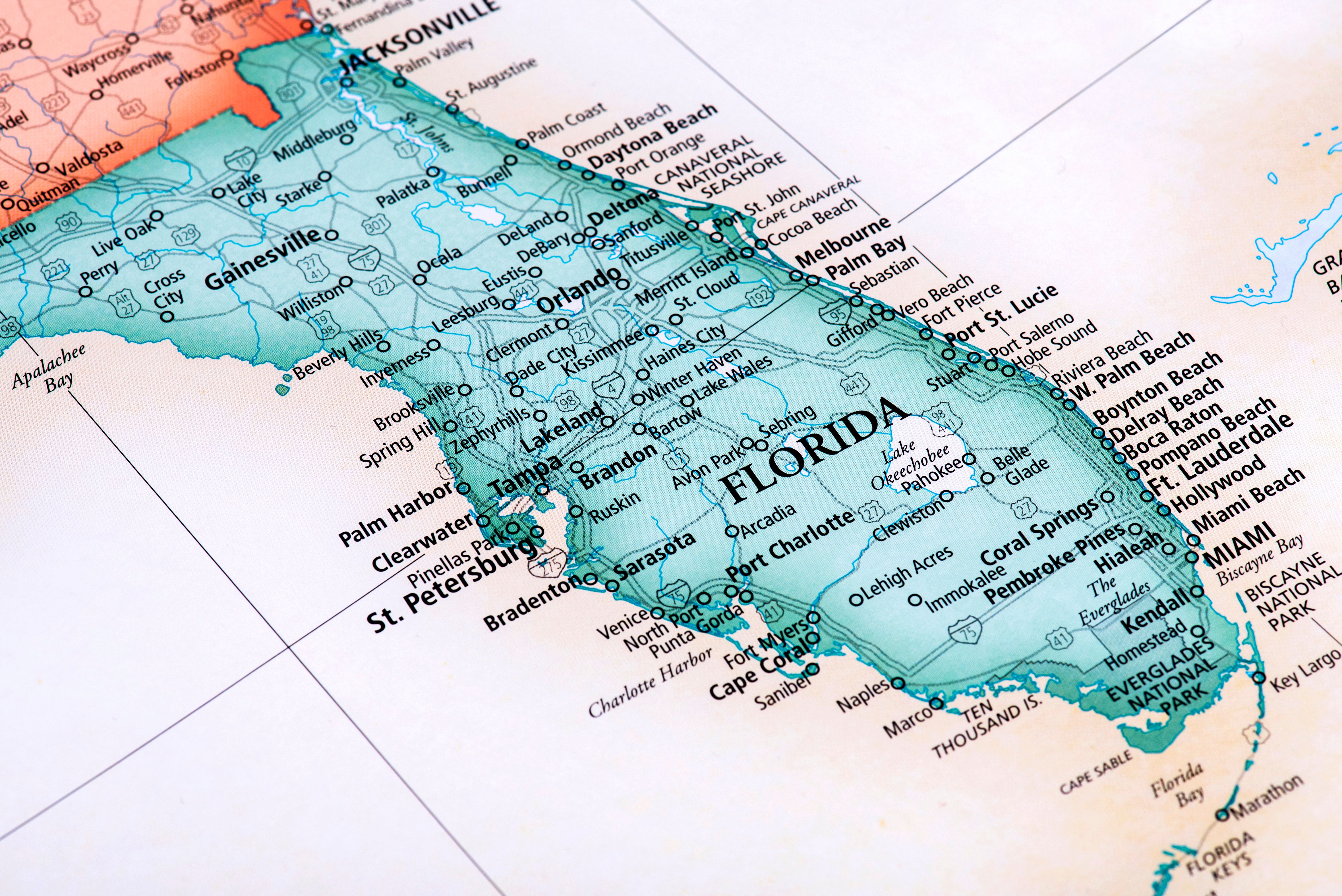 Map of Florida State in USA