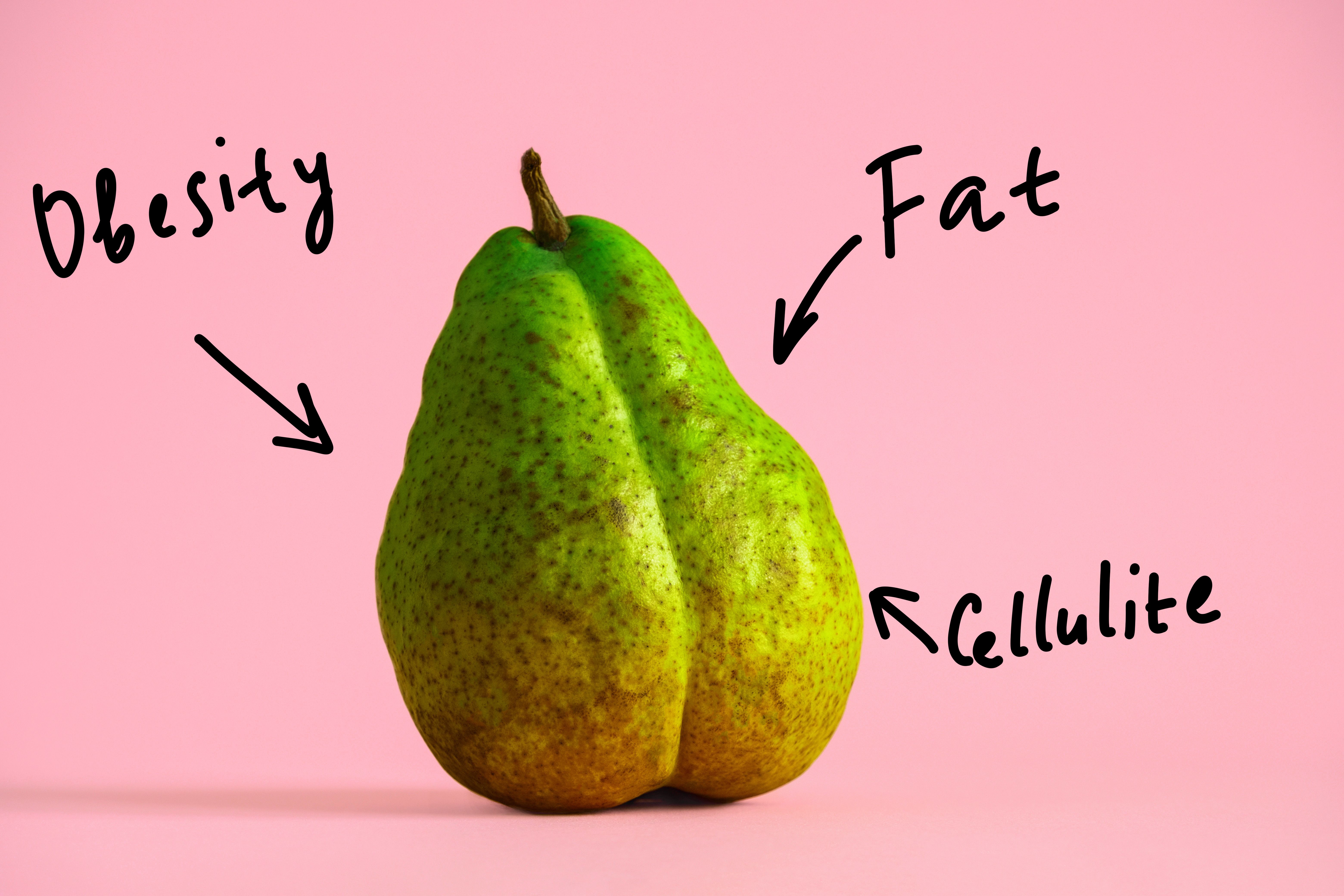 pear with arrows and inscription obesity, fat and cellulite pear with arrows and inscription obesity, fat and cellulite