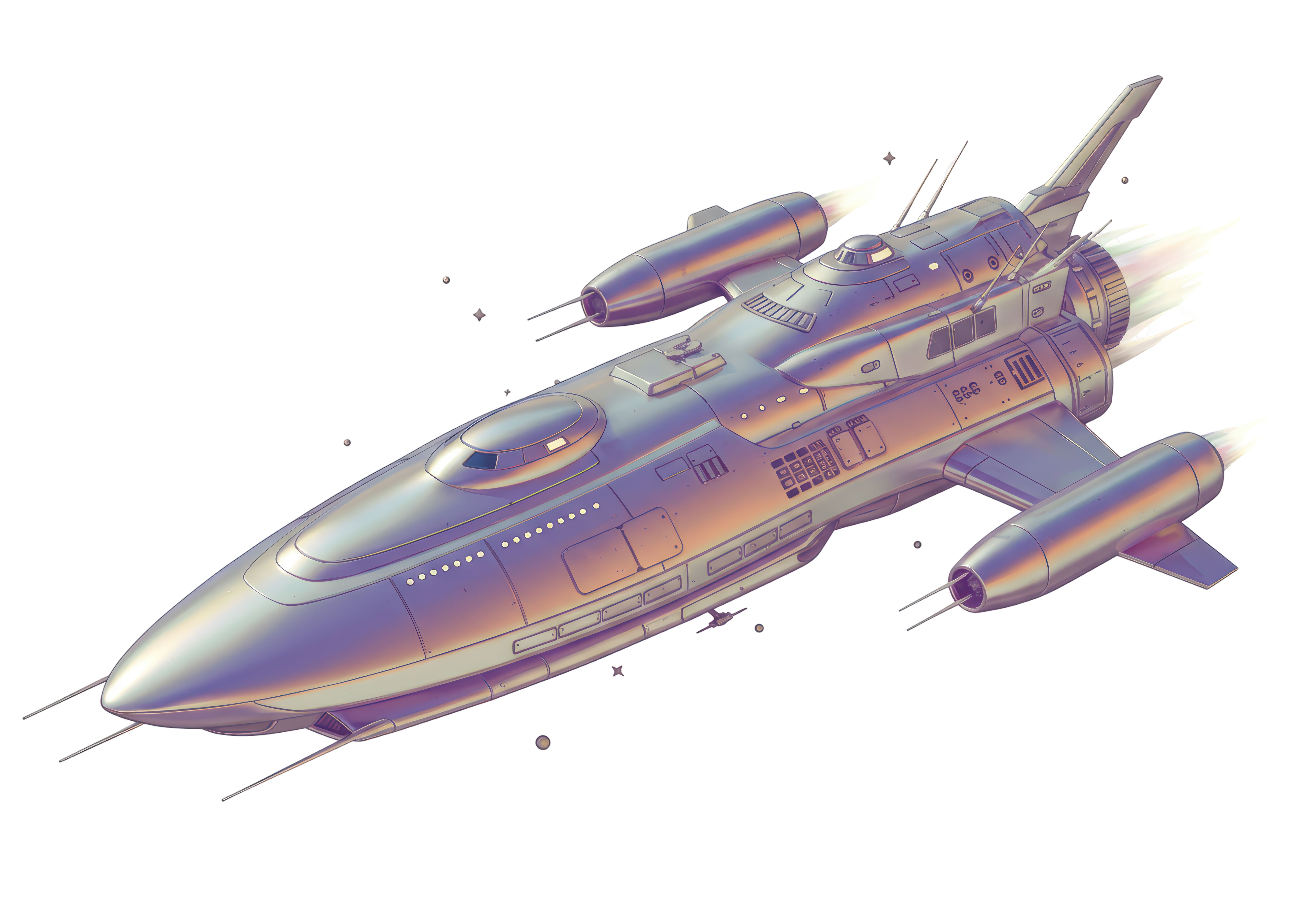 Isolated Sleek Silver Spaceship Speeding Through Starry Space