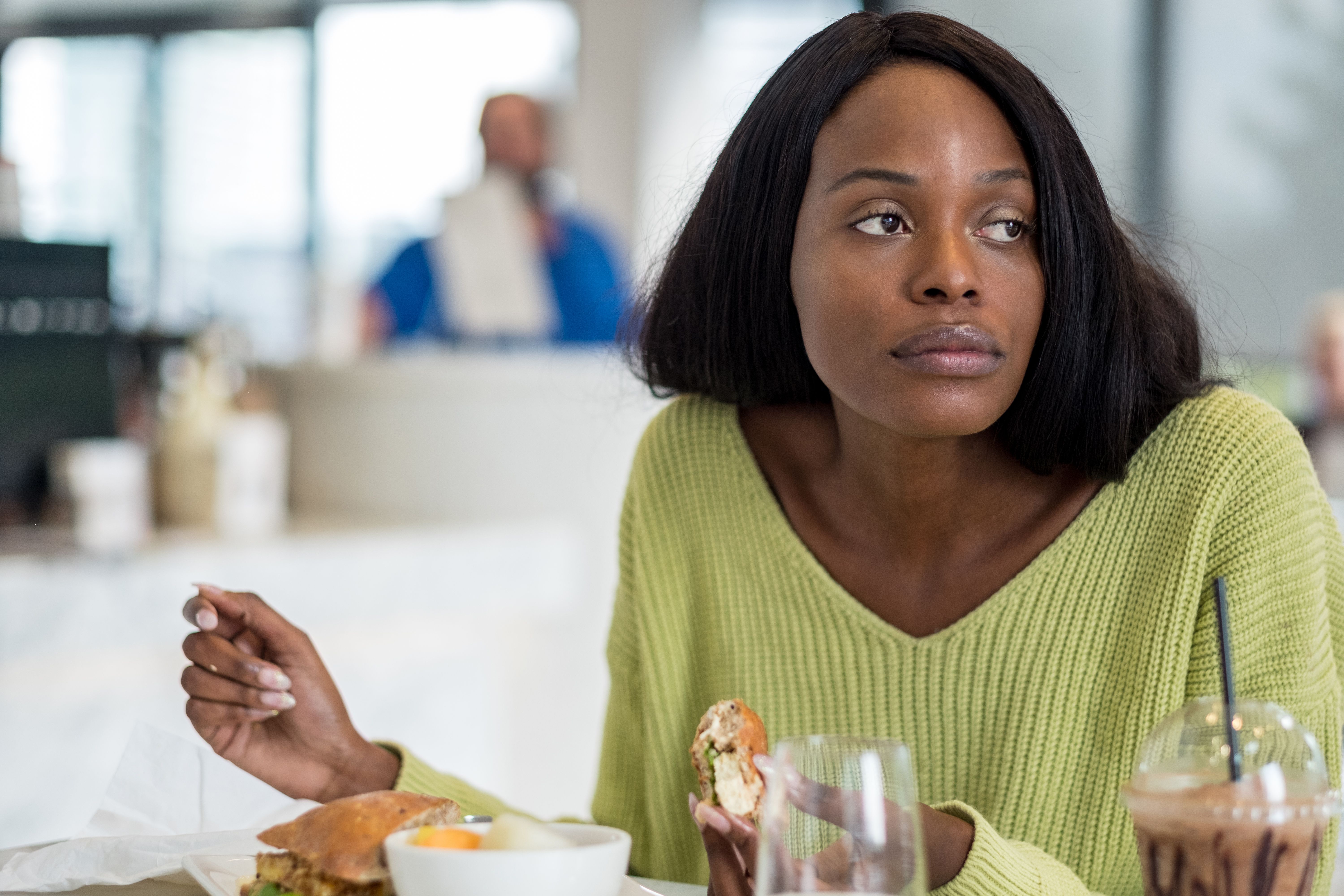 Young black woman at lunch Young black woman at lunch