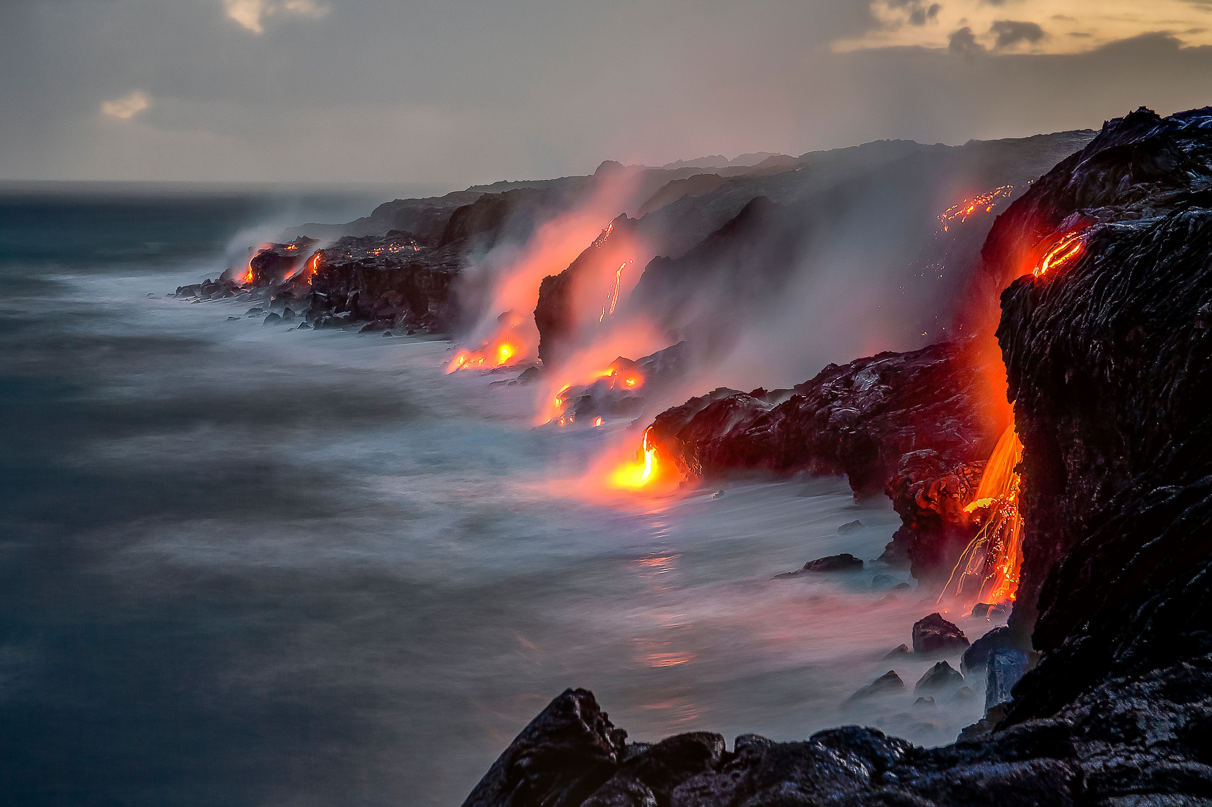 Lava Falls Over Cliff, Big Island, Hawaii