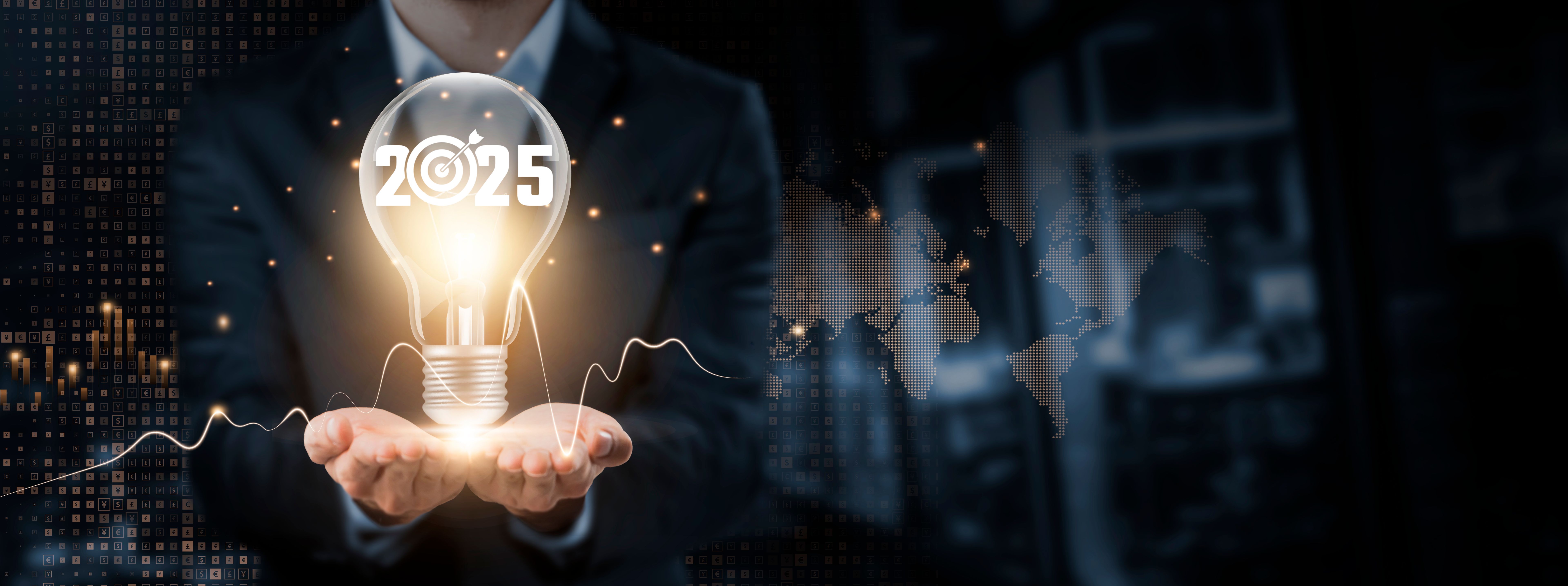 2025 New Year: Businessman Setting Clear Business Goals, Developing Target Strategy, and Planning for Upcoming Challenges to Achieve Long-Term Success, Competitive Advantage in the New Financial Year